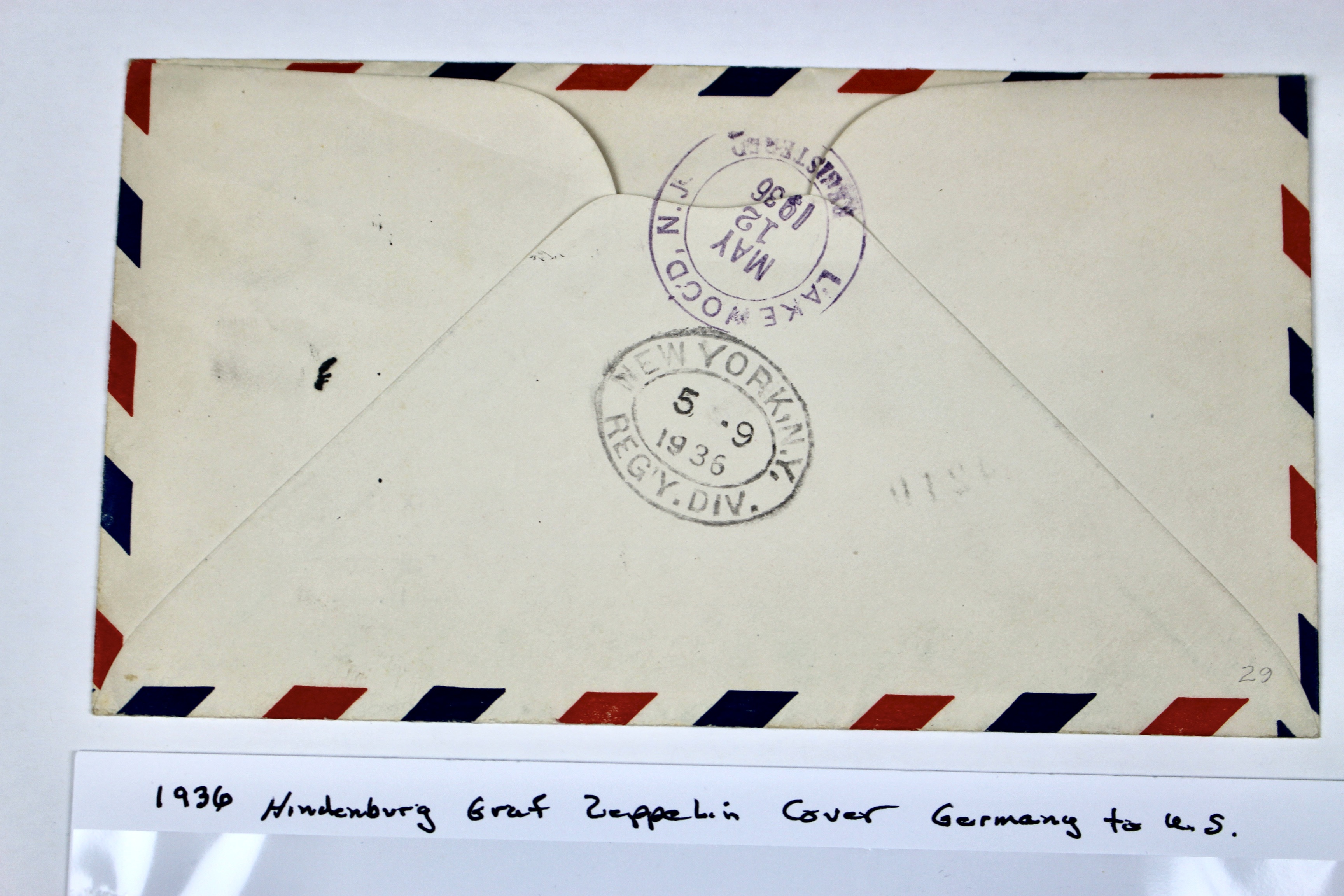 Hindenburg 1936 Graf Zeppelin Postal Cover, Germany to Lakehurst, NJ.
