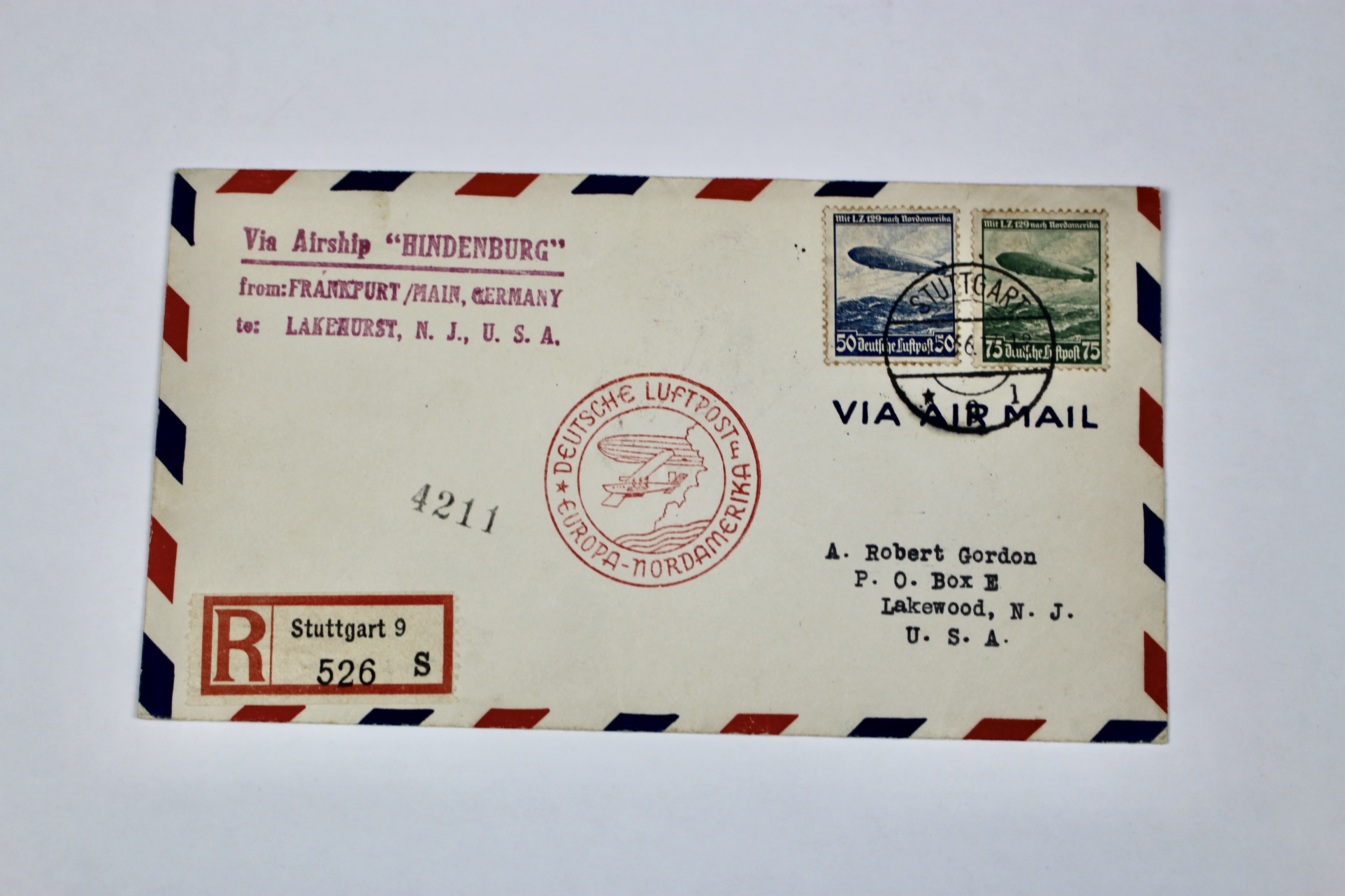 Hindenburg 1936 Graf Zeppelin Postal Cover, Germany to Lakehurst, NJ.