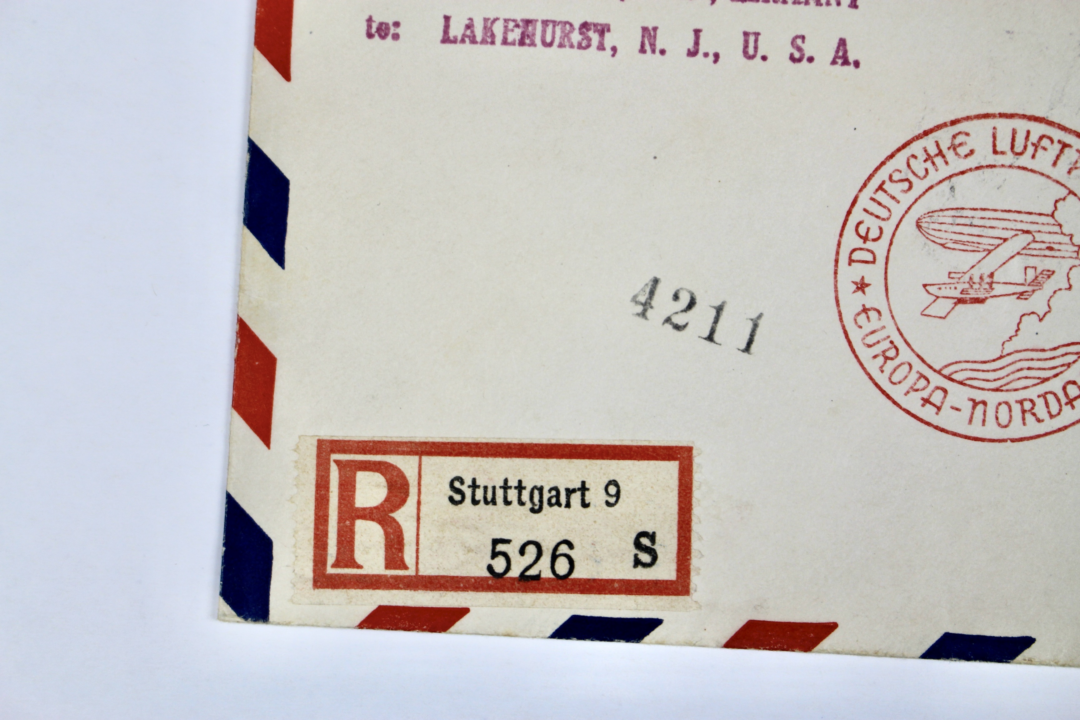 Hindenburg 1936 Graf Zeppelin Postal Cover, Germany to Lakehurst, NJ.