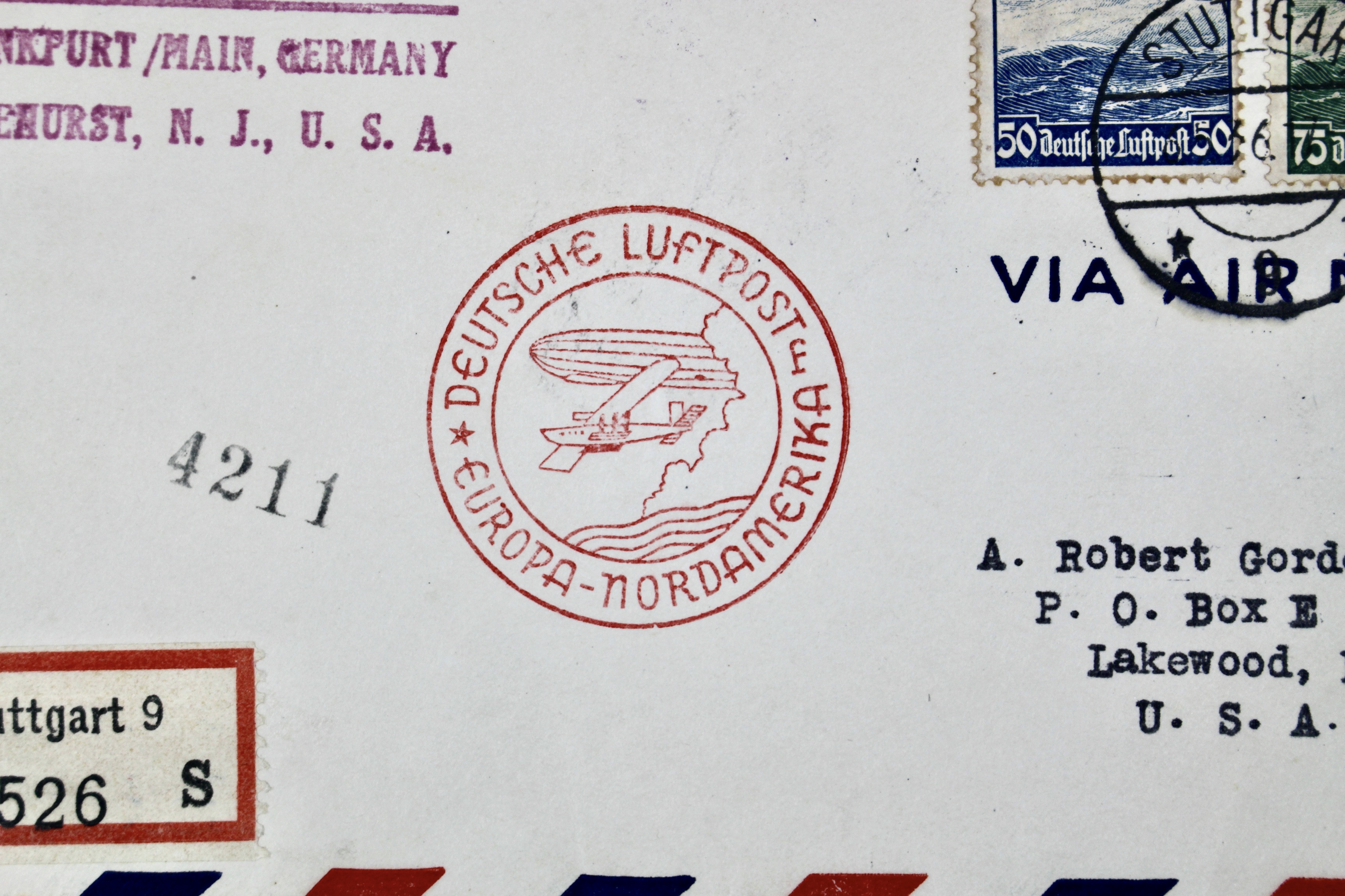 Hindenburg 1936 Graf Zeppelin Postal Cover, Germany to Lakehurst, NJ.