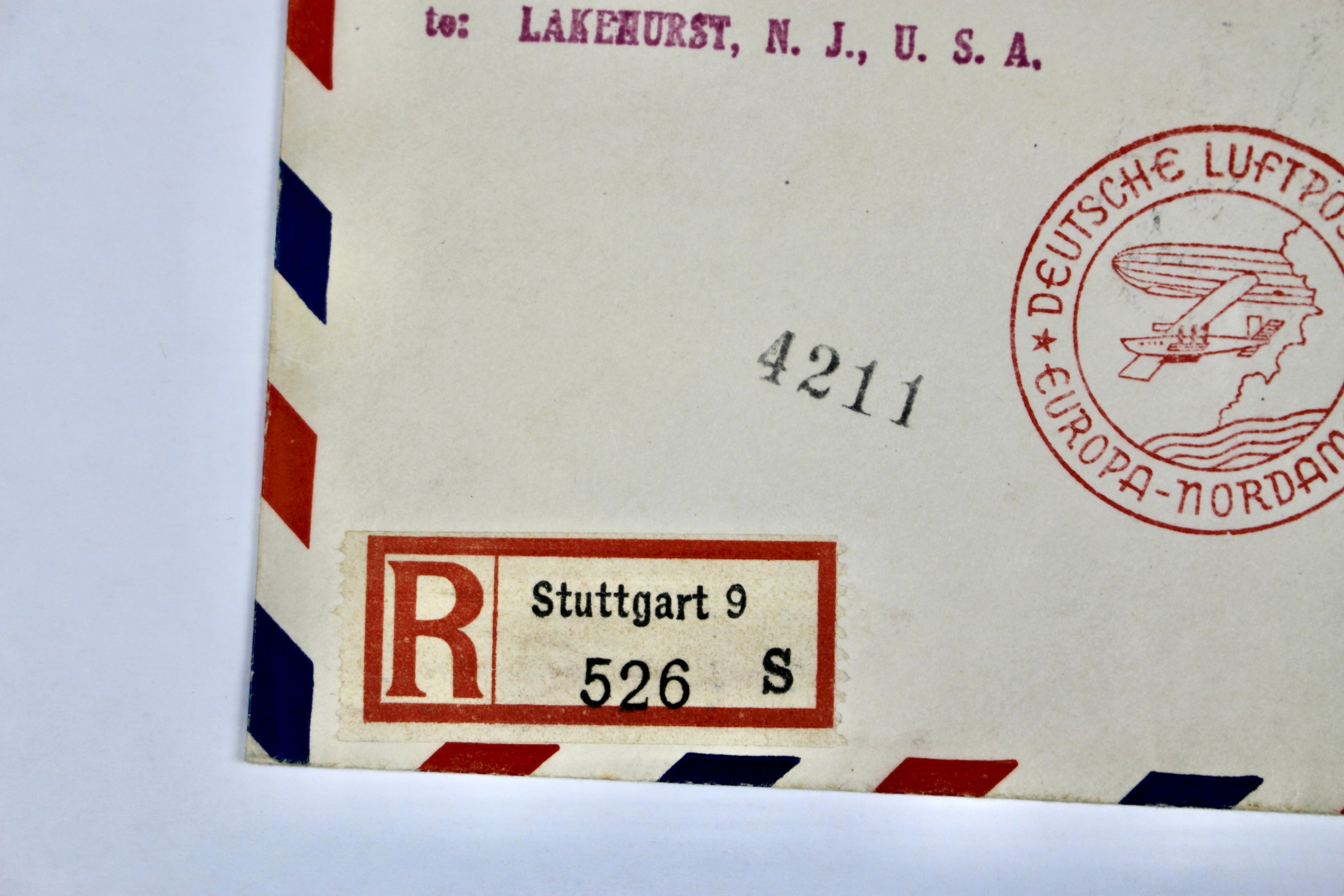 Hindenburg 1936 Graf Zeppelin Postal Cover, Germany to Lakehurst, NJ.