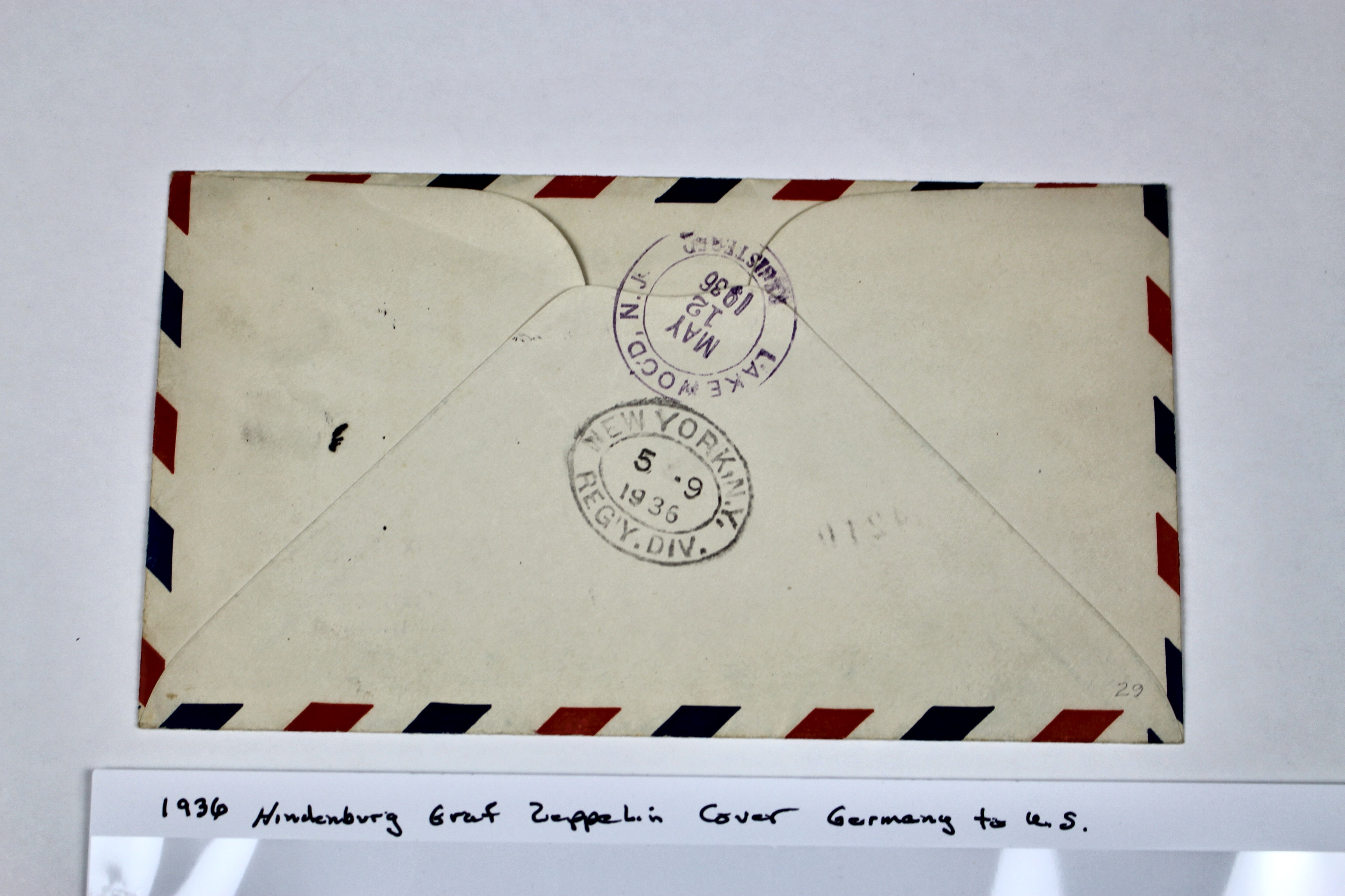 Hindenburg 1936 Graf Zeppelin Postal Cover, Germany to Lakehurst, NJ.