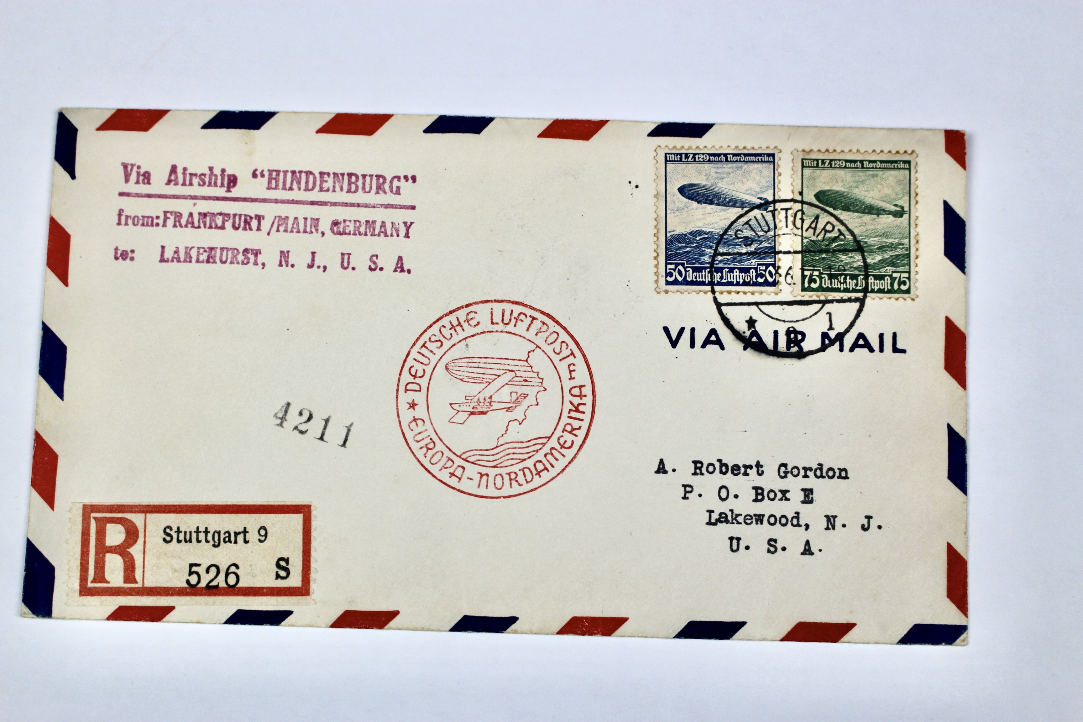 Hindenburg 1936 Graf Zeppelin Postal Cover, Germany to Lakehurst, NJ.