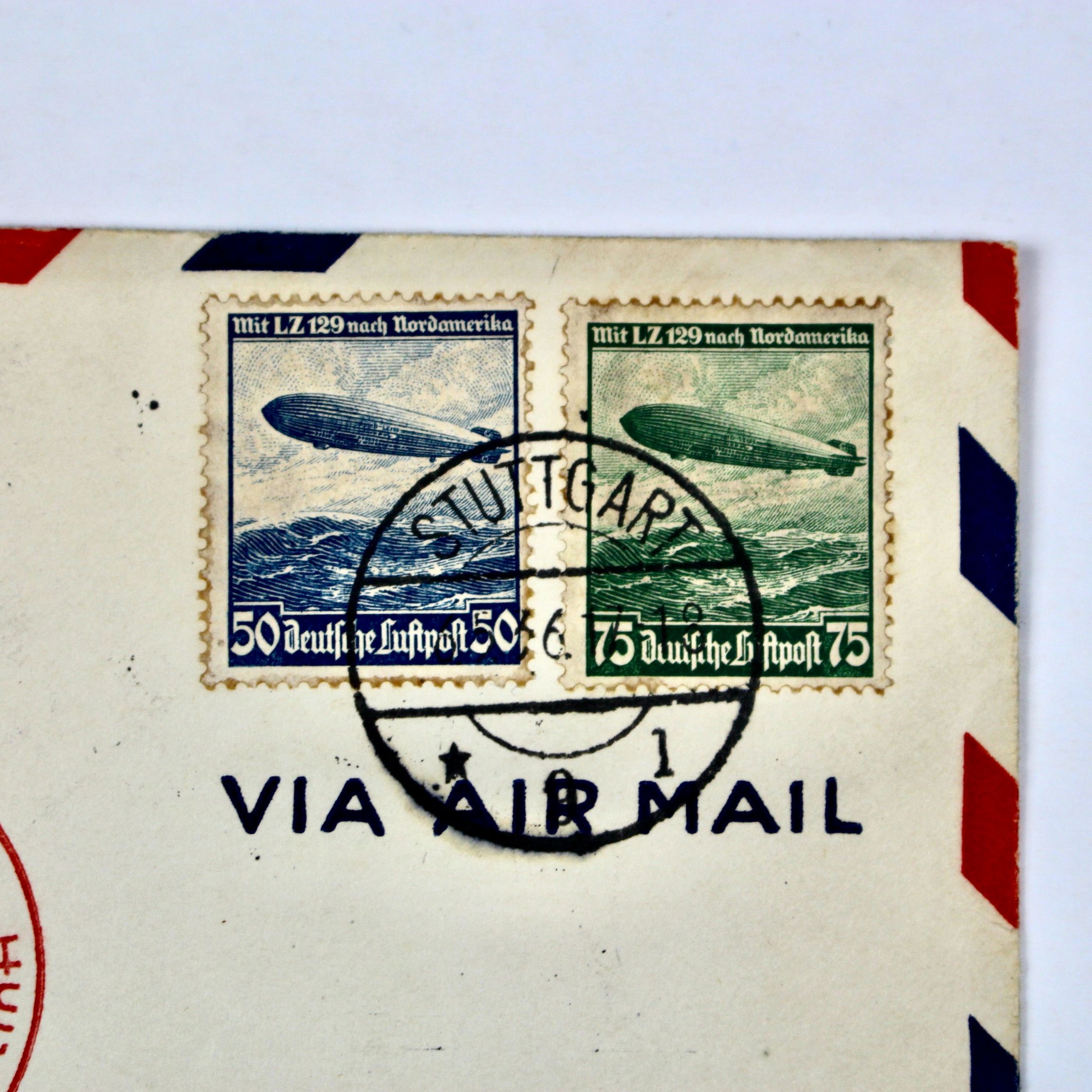 Hindenburg 1936 Graf Zeppelin Postal Cover, Germany to Lakehurst, NJ.
