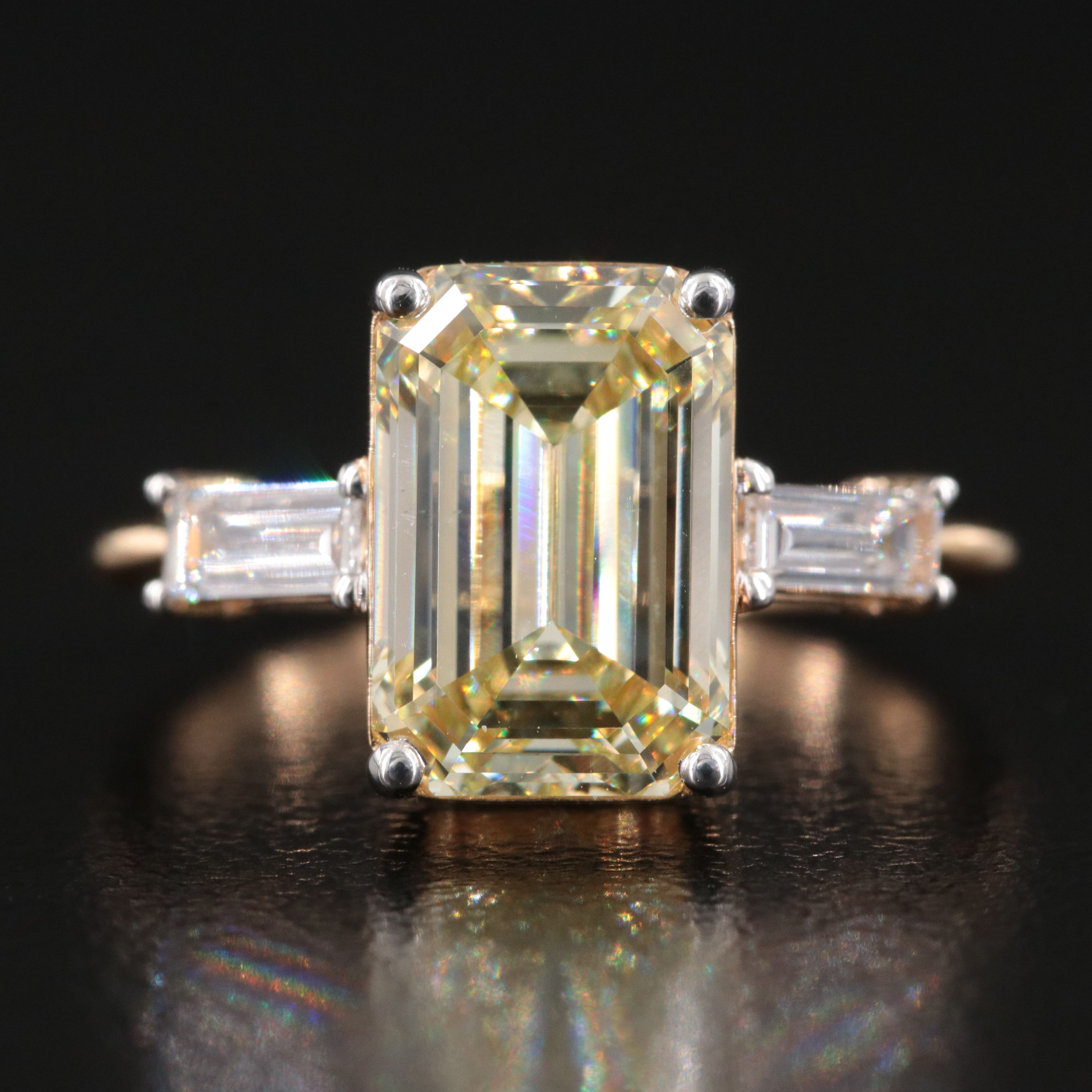 18K 3.23 CTW Lab Grown Diamond Ring w/ Fancy Light Yellow Center and IGI Report