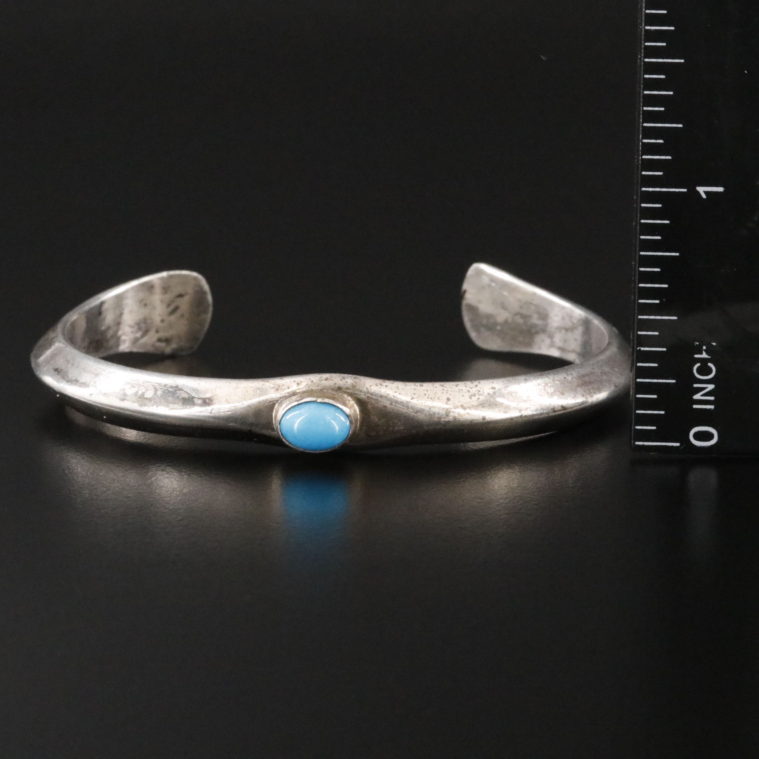 Navajo Bobby Johnson Sterling Turquoise Knife Edge Cuff