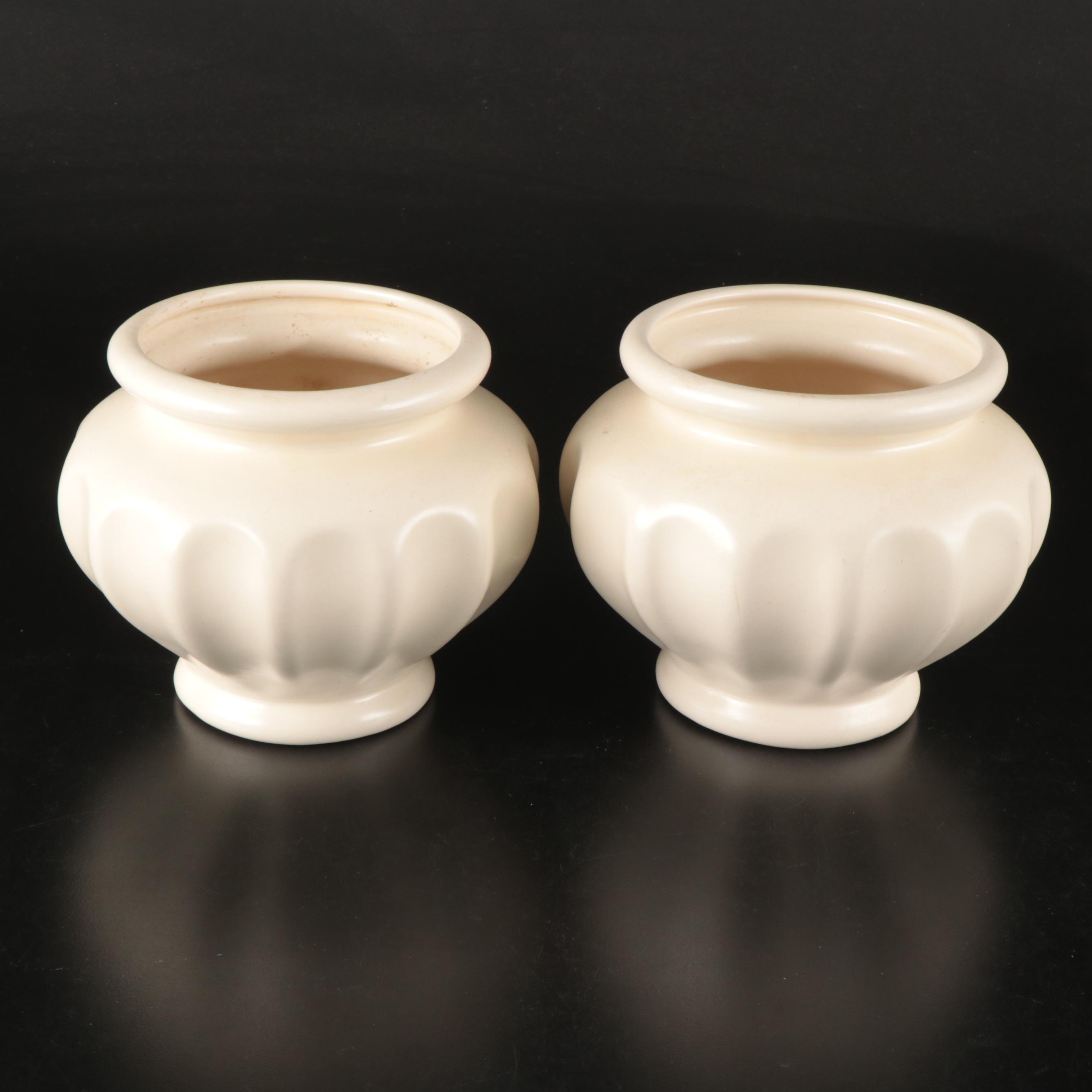 Haeger Pottery Basket Planter with Other White Glaze Ceramic Planters and Vases