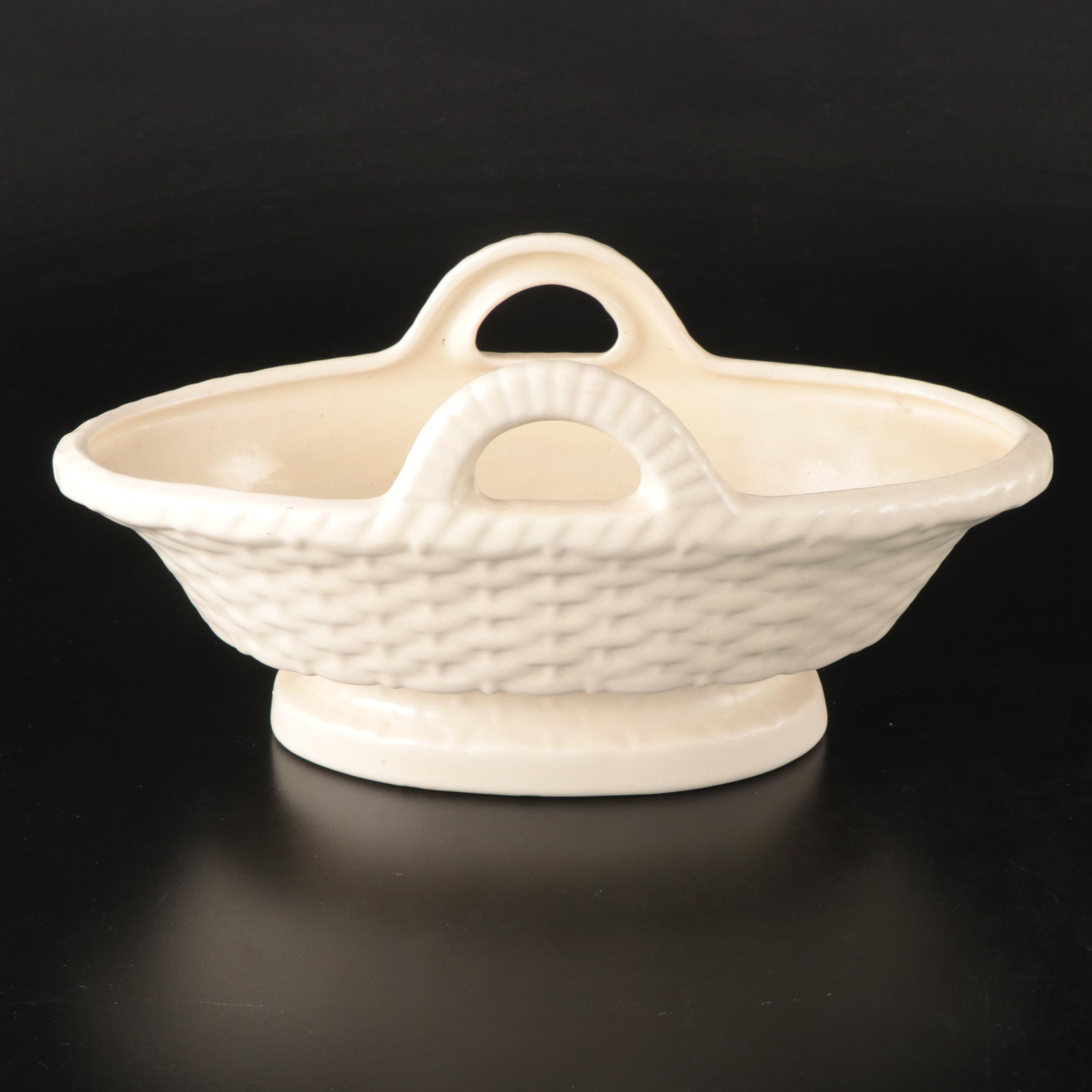 Haeger Pottery Basket Planter with Other White Glaze Ceramic Planters and Vases