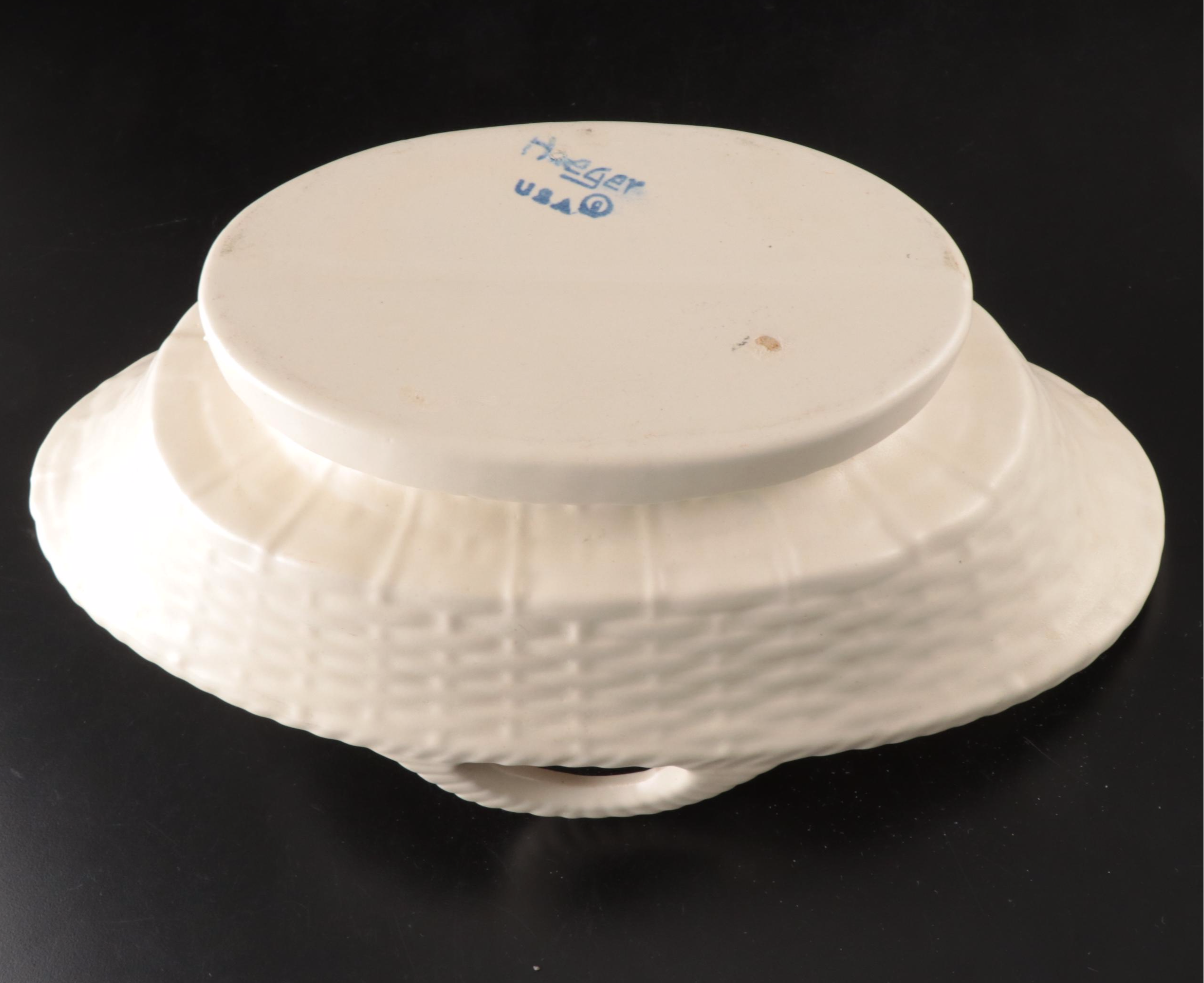 Haeger Pottery Basket Planter with Other White Glaze Ceramic Planters and Vases