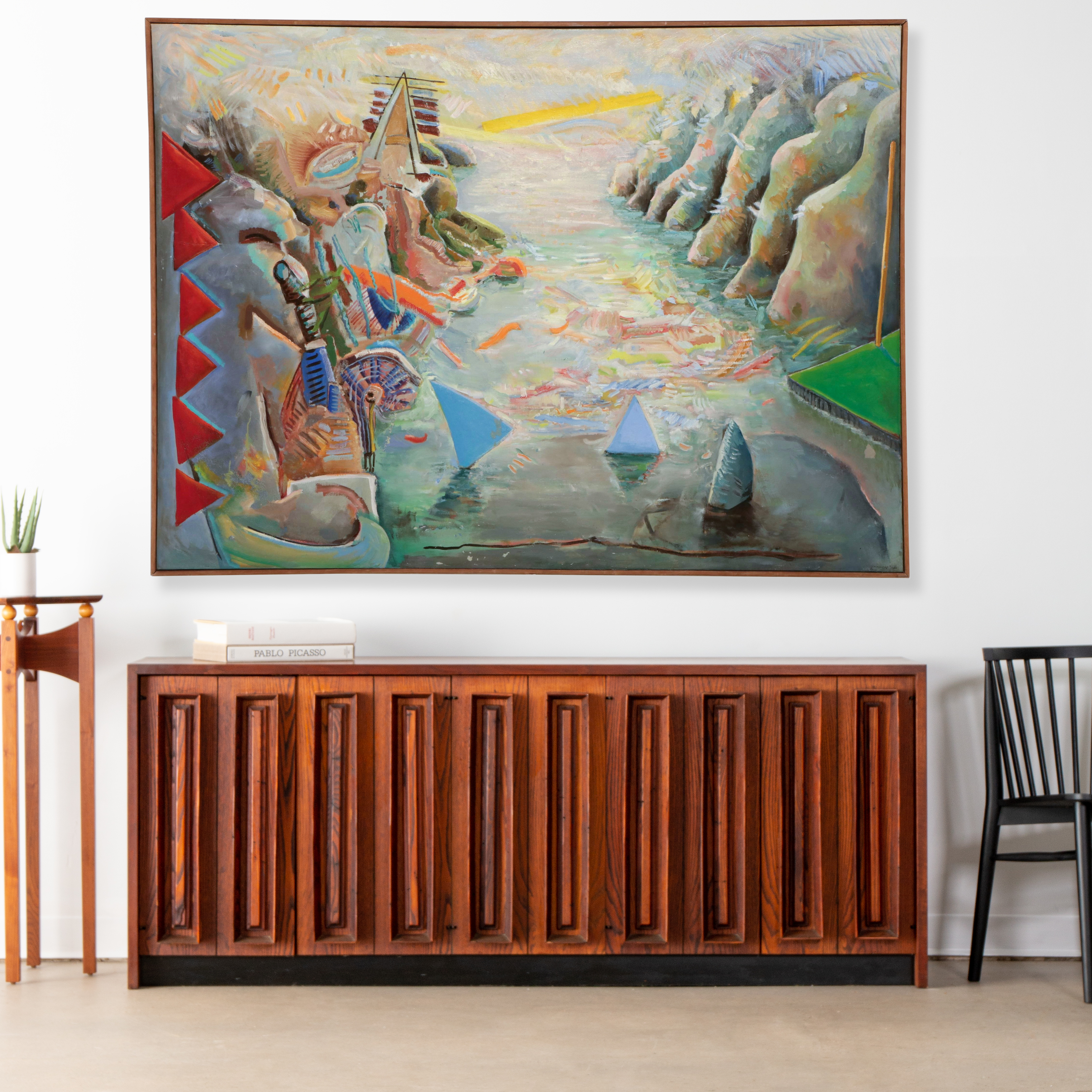 Monumental Acrylic Painting Abstracted River Landscape, 1980