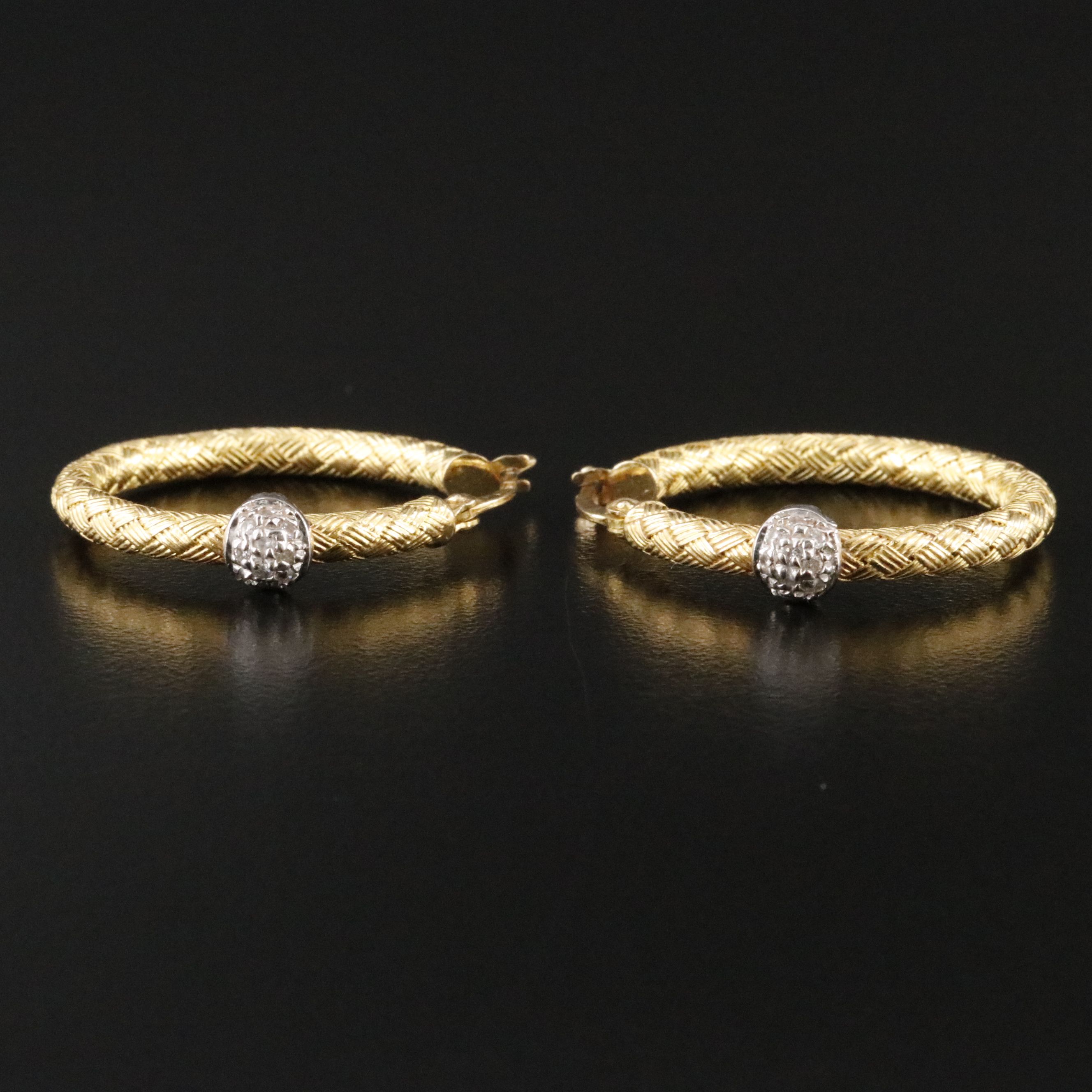 Roberto Coin 18K Basket Weave Hoop Earrings with Diamond Accents