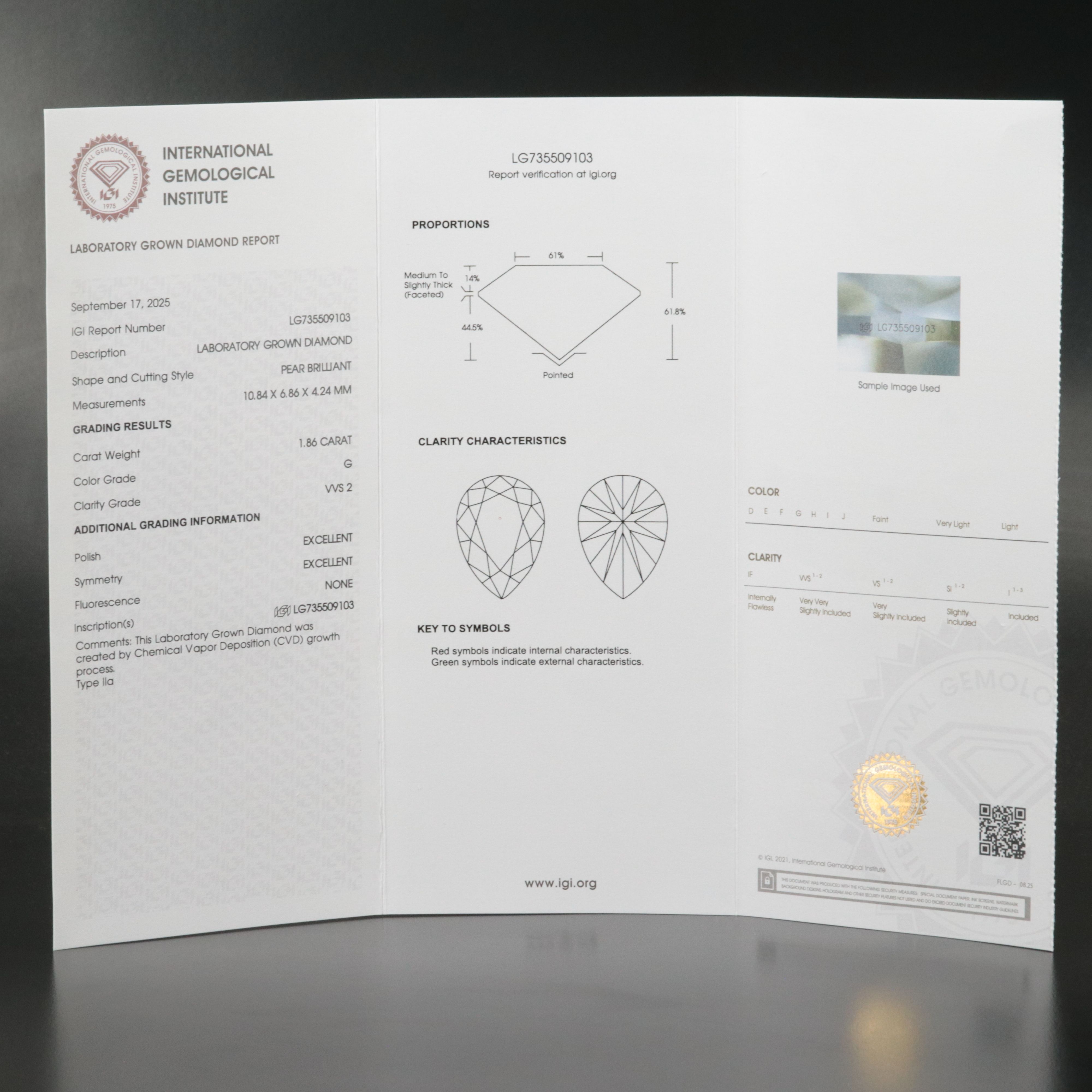 Loose 1.86 CT Lab Grown Diamond with IGI Report