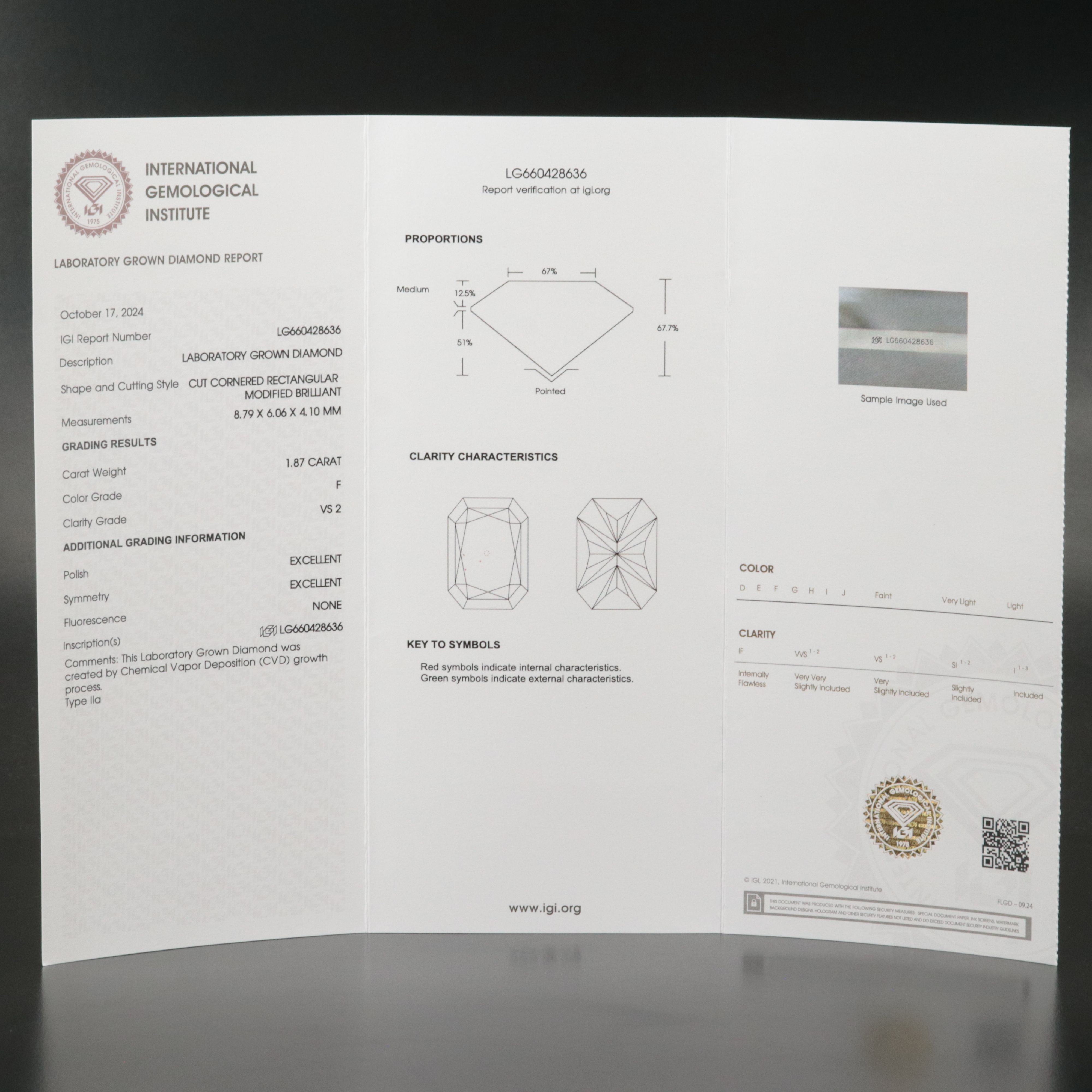 Loose 1.87 CT Lab Grown Diamond with IGI Report