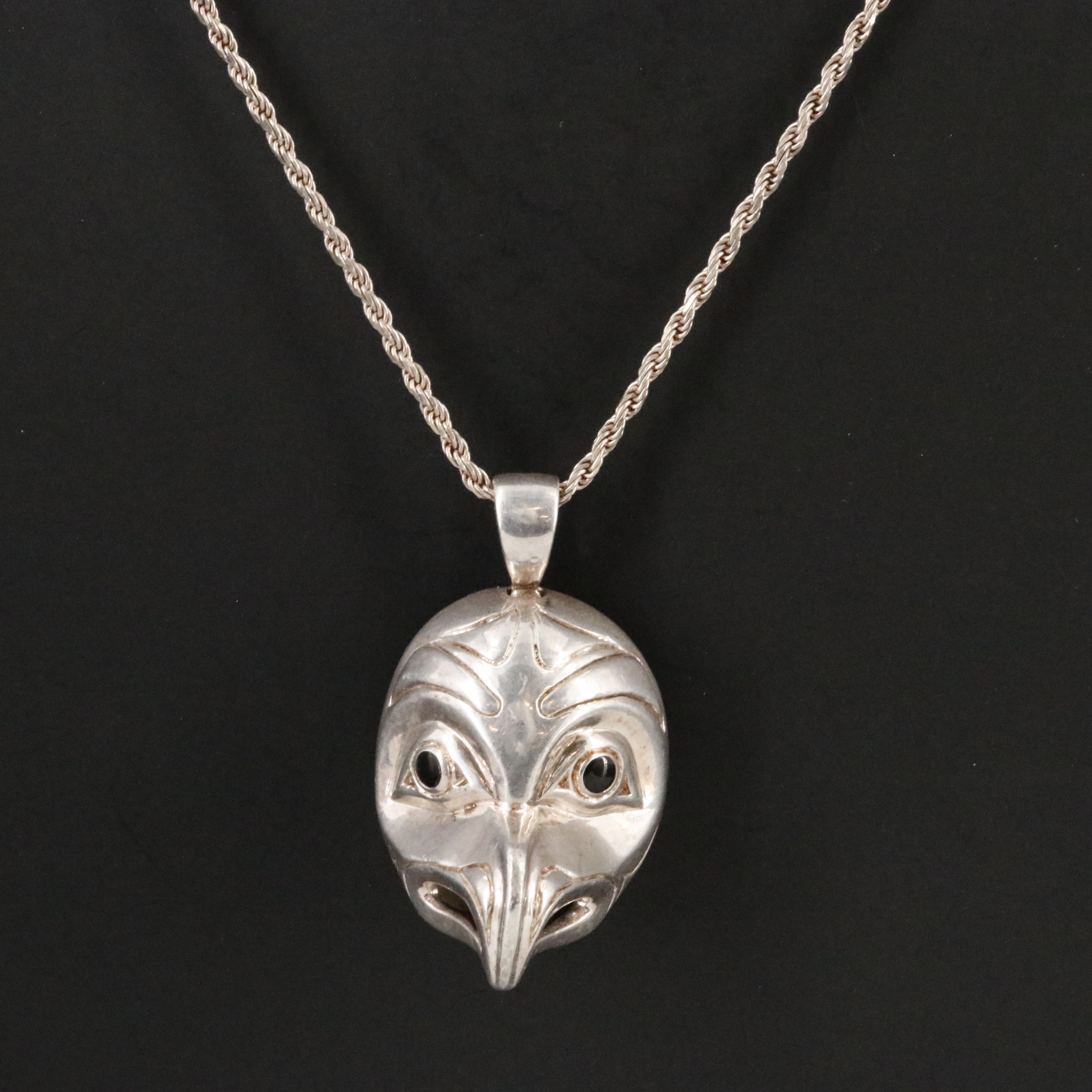 Kwa Kuitl David Neel Sterling Black Onyx Eagle Pendant Necklace