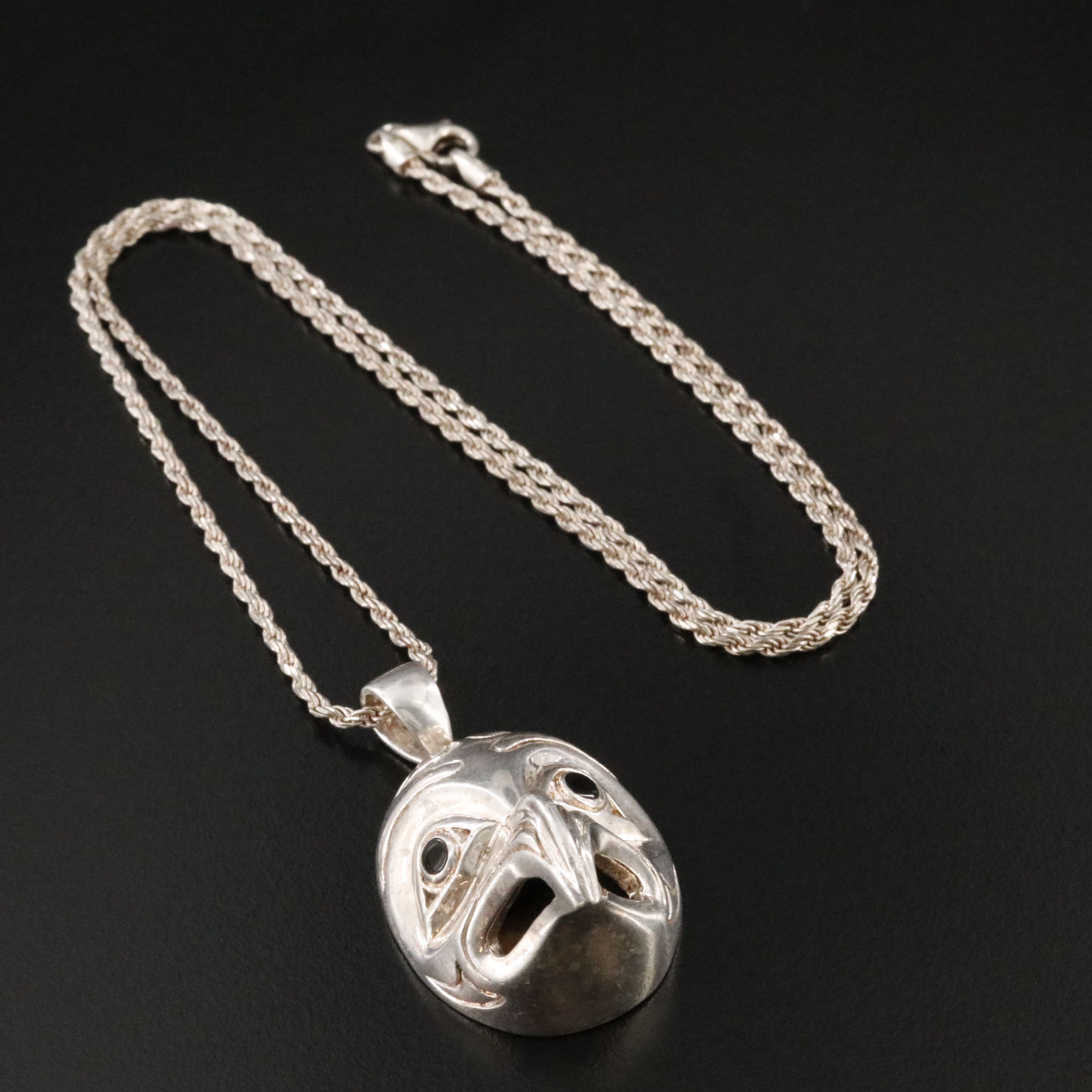 Kwa Kuitl David Neel Sterling Black Onyx Eagle Pendant Necklace