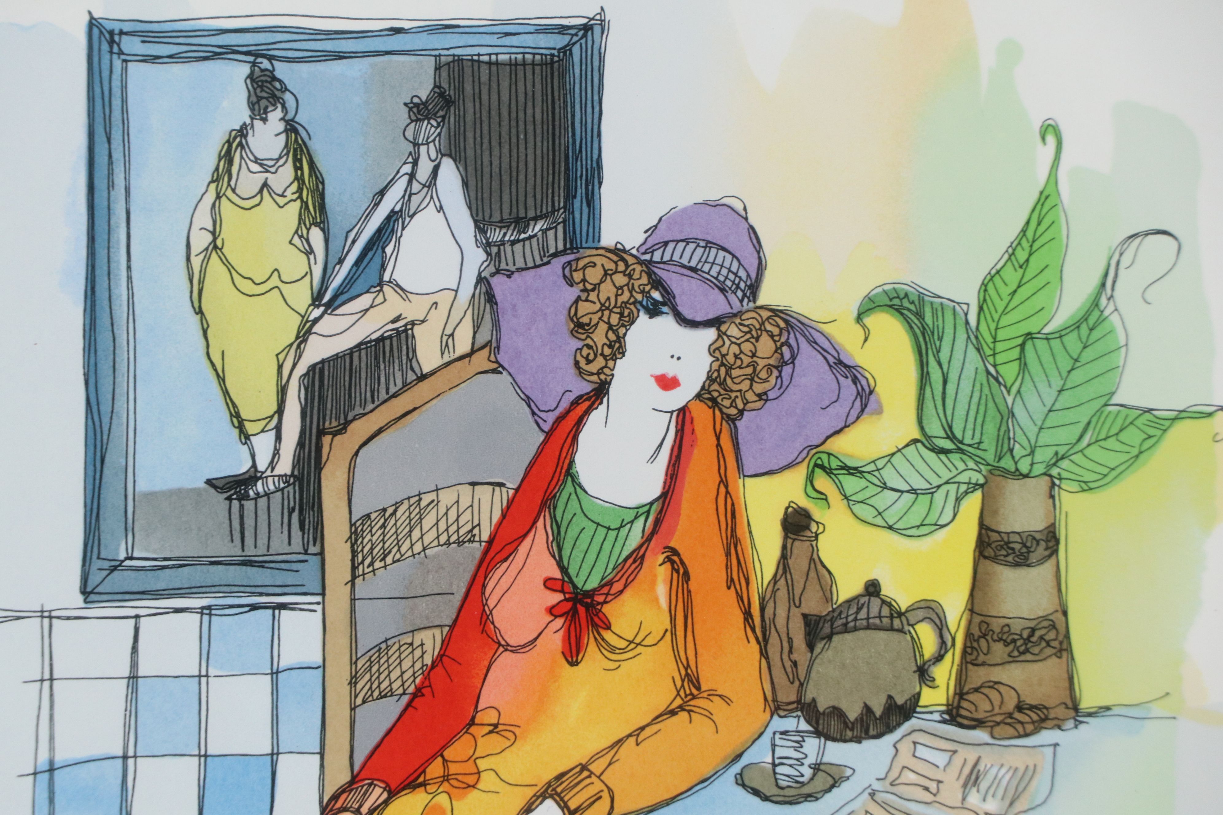 Itzchak Tarkay Lithograph "Woman Reading Magazine," Late 20th Century