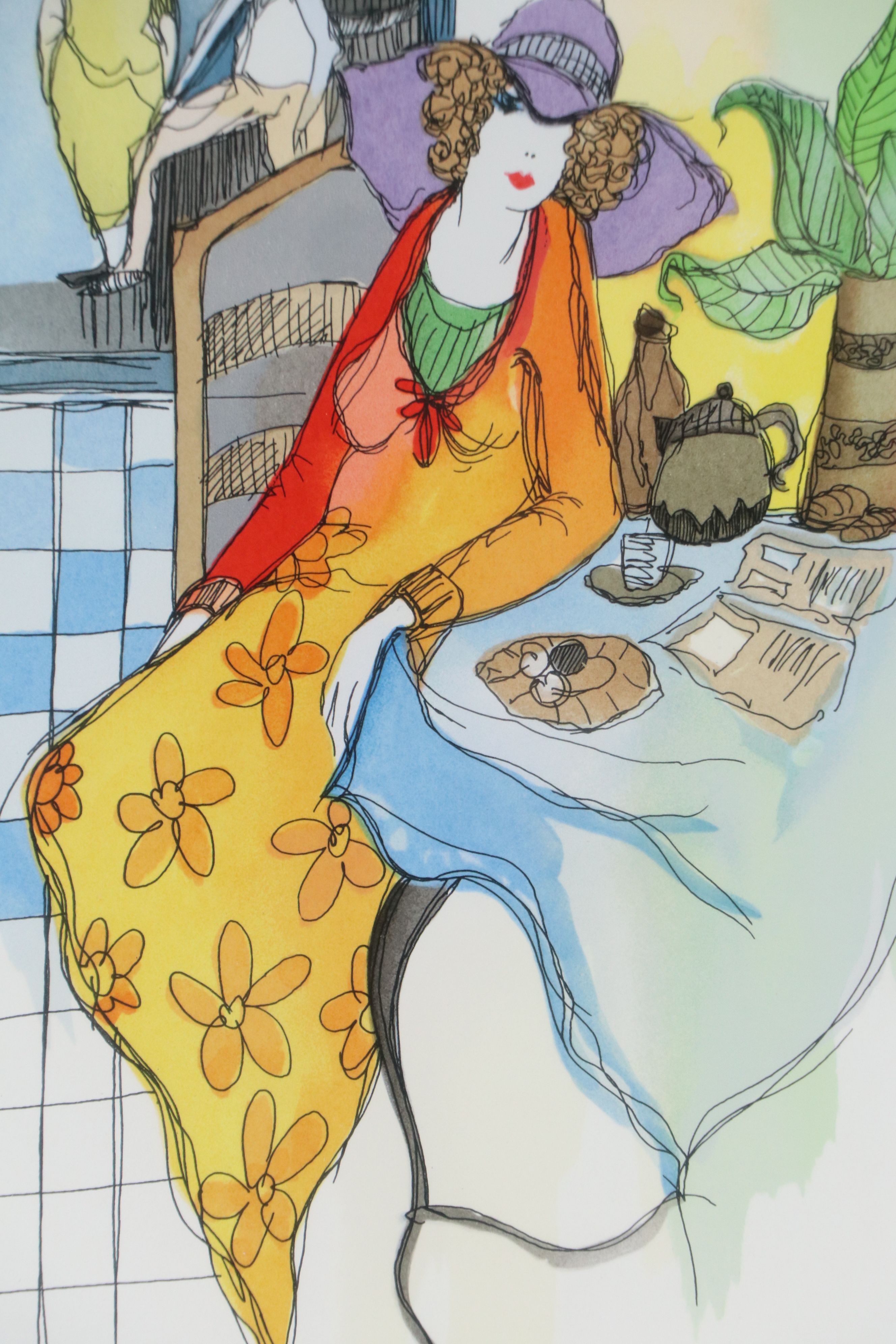 Itzchak Tarkay Lithograph "Woman Reading Magazine," Late 20th Century