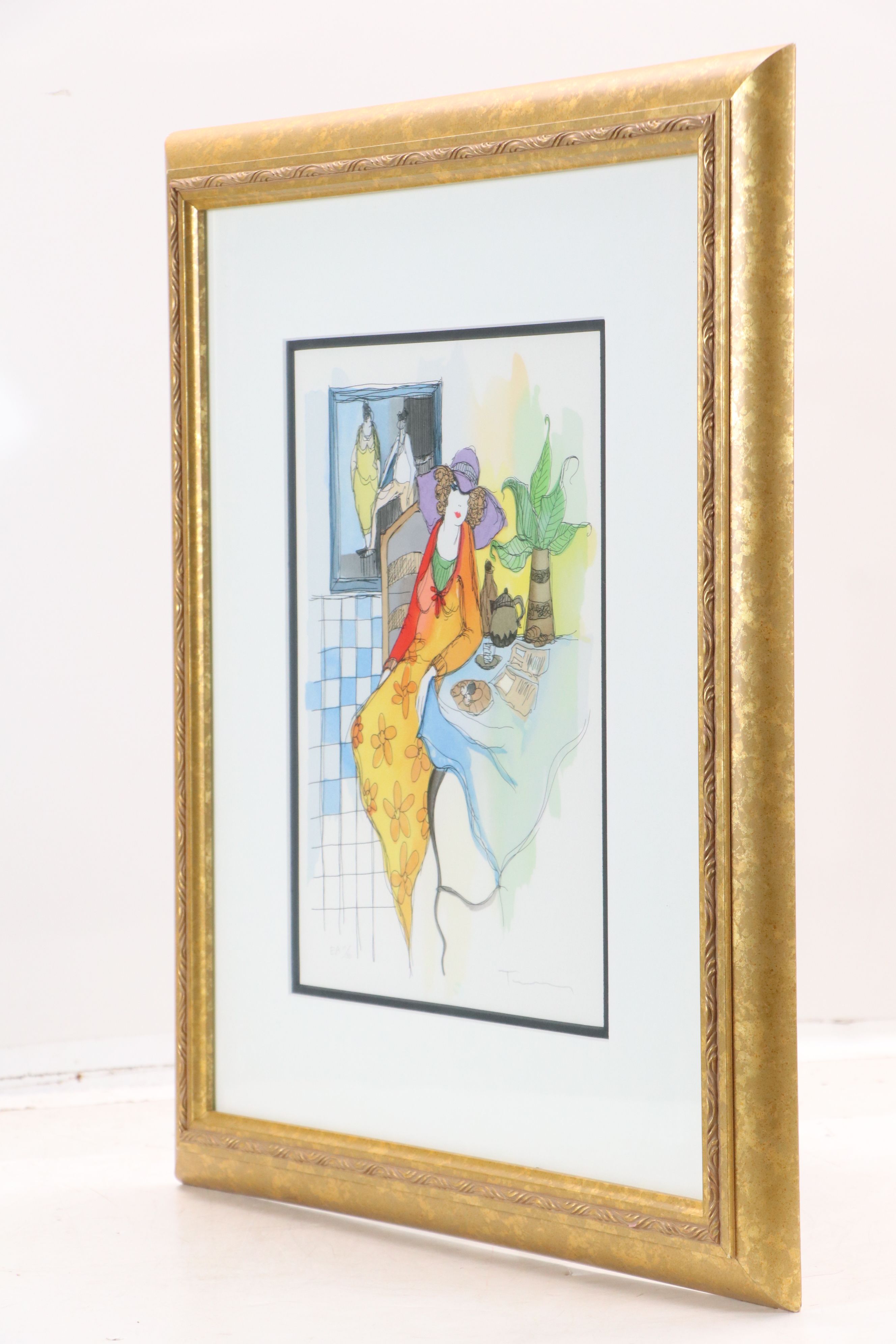 Itzchak Tarkay Lithograph "Woman Reading Magazine," Late 20th Century