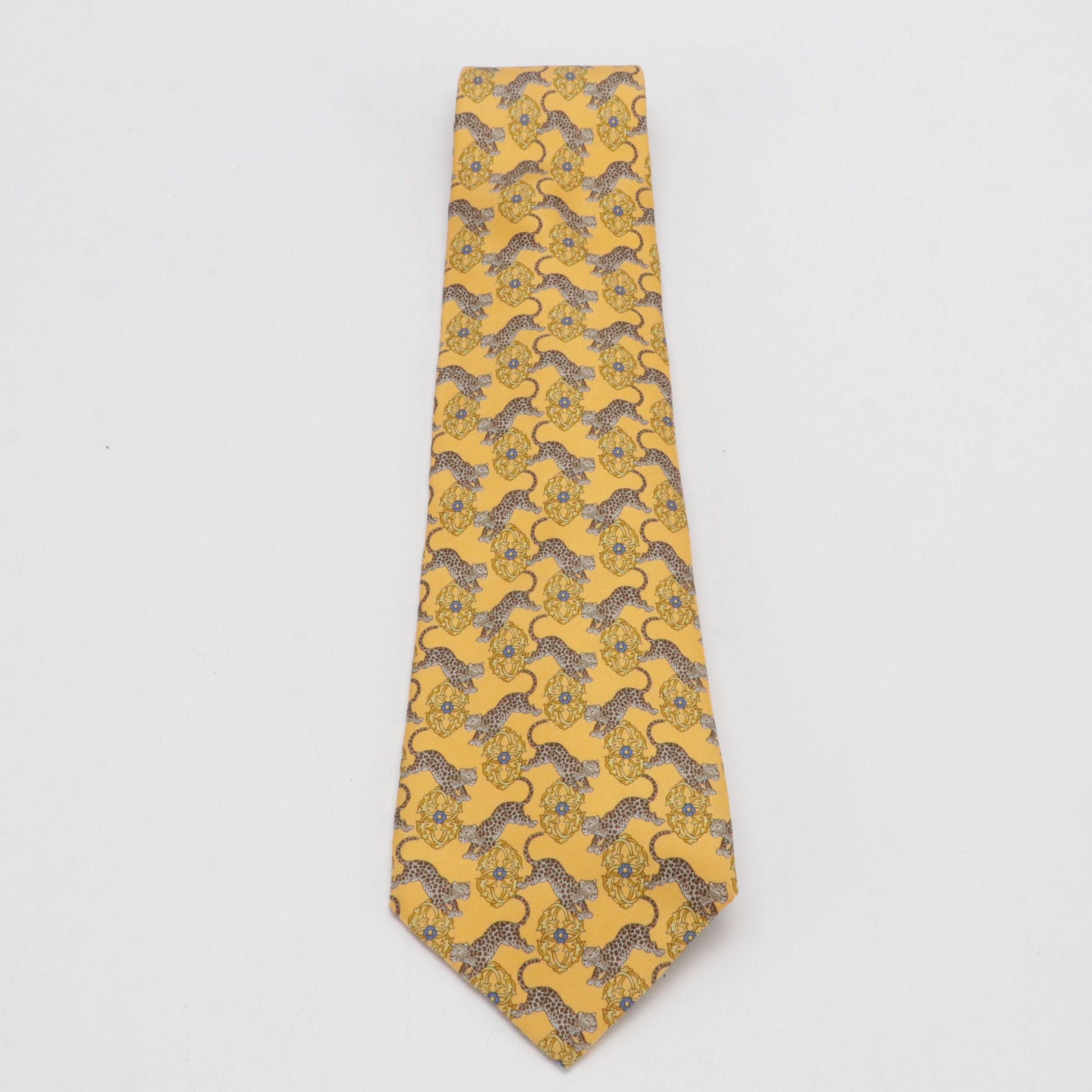 Christian Dior Leopard Pattern Necktie in Silk Twill