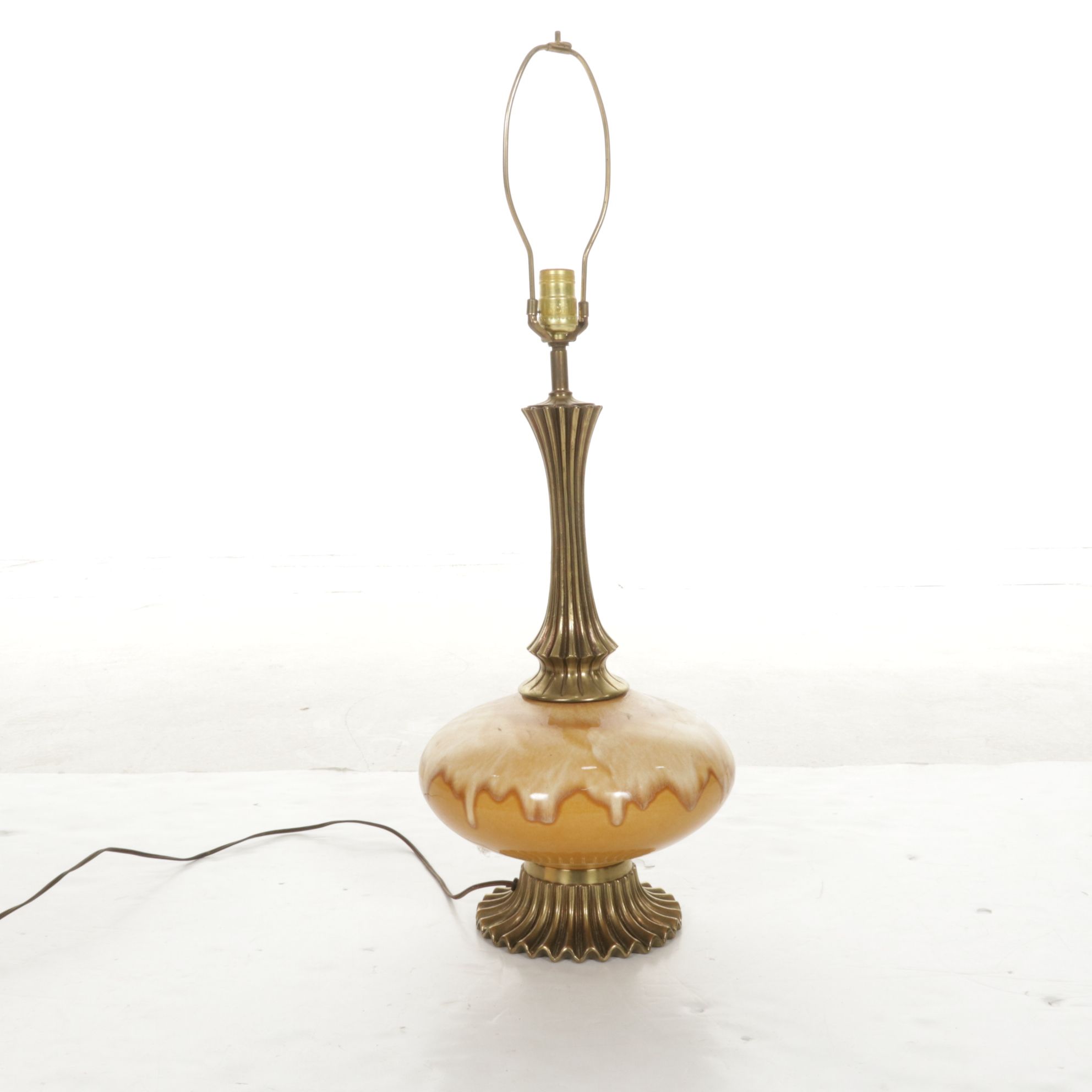 Mid Century Modern Drip Glaze Ceramic and Brass Table Lamp