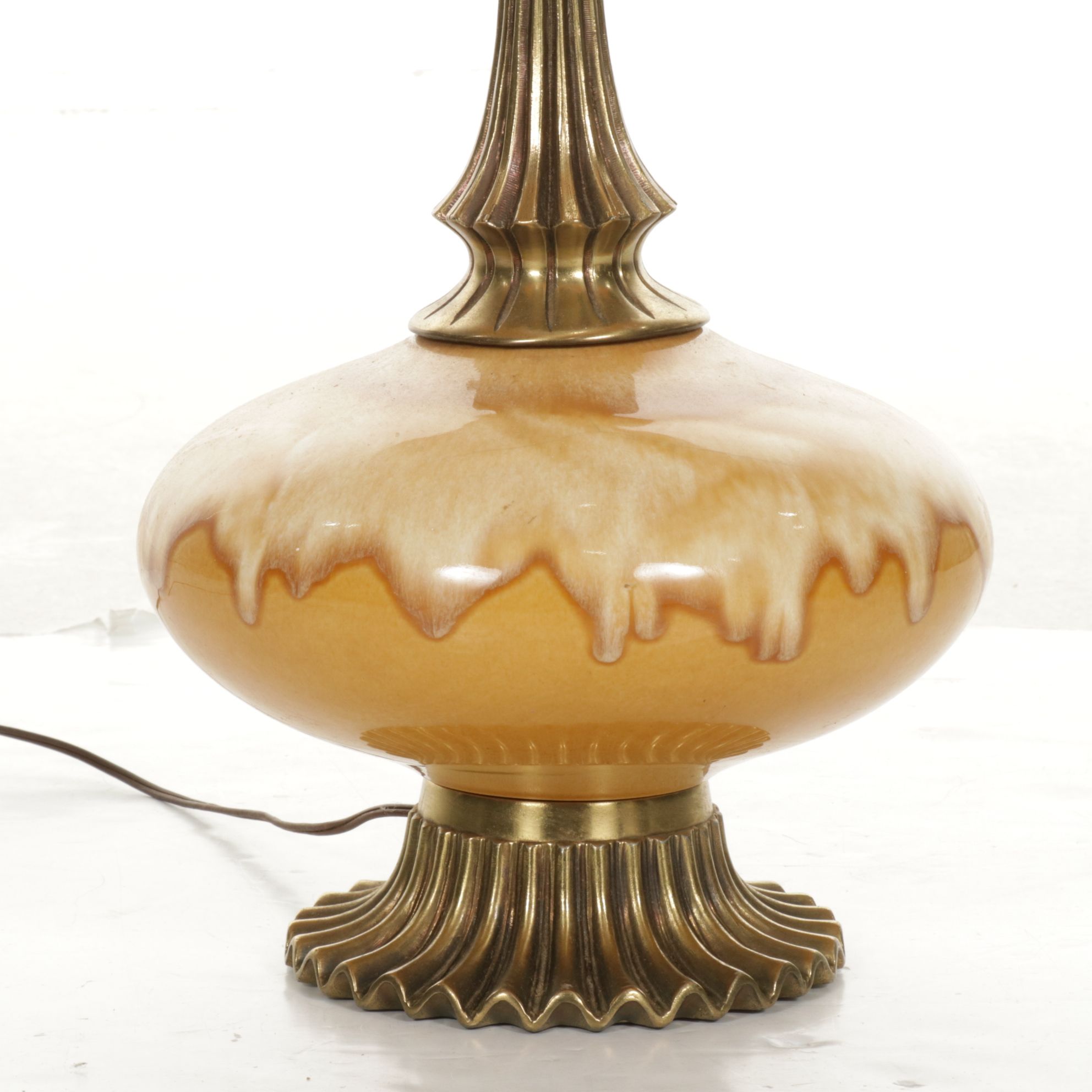 Mid Century Modern Drip Glaze Ceramic and Brass Table Lamp