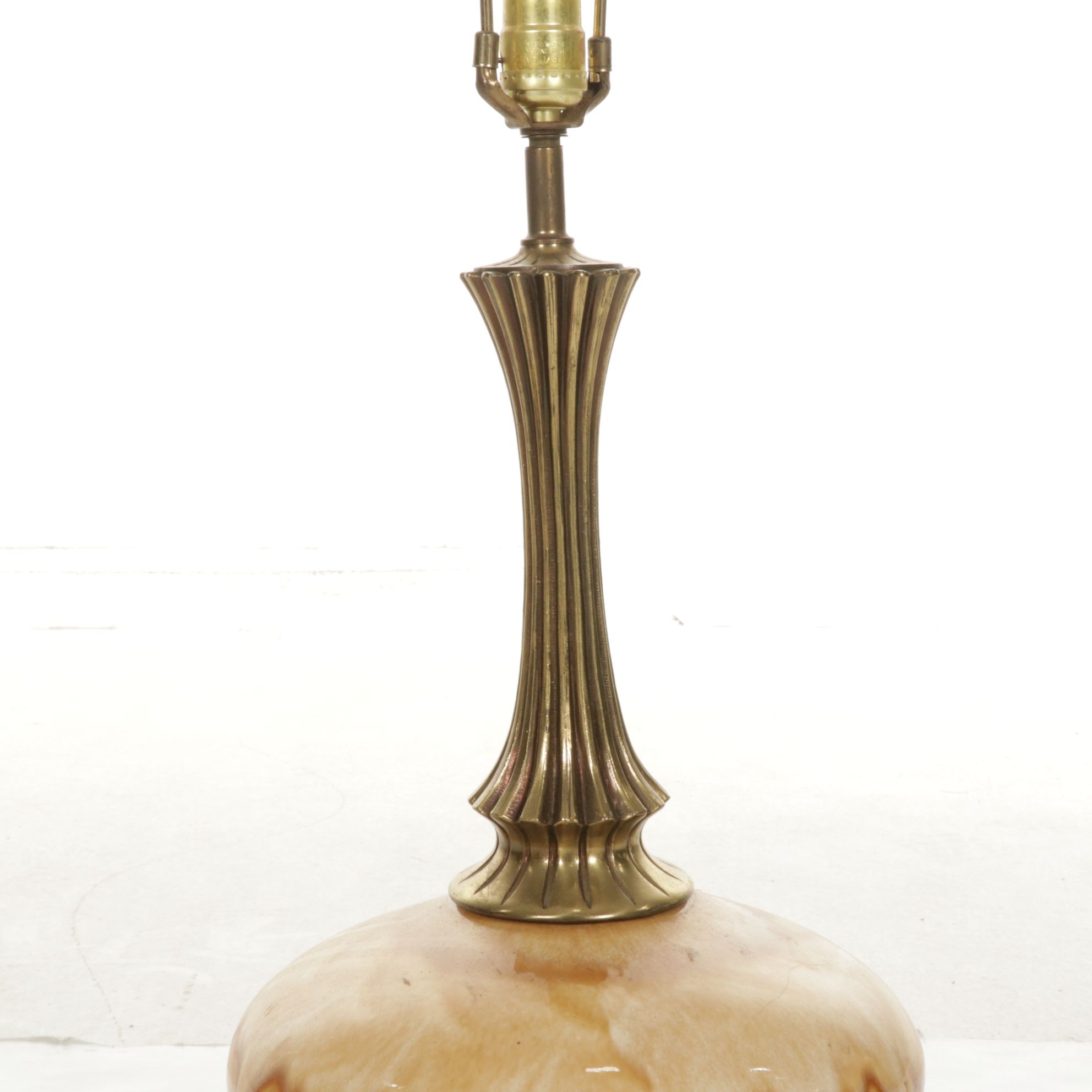 Mid Century Modern Drip Glaze Ceramic and Brass Table Lamp
