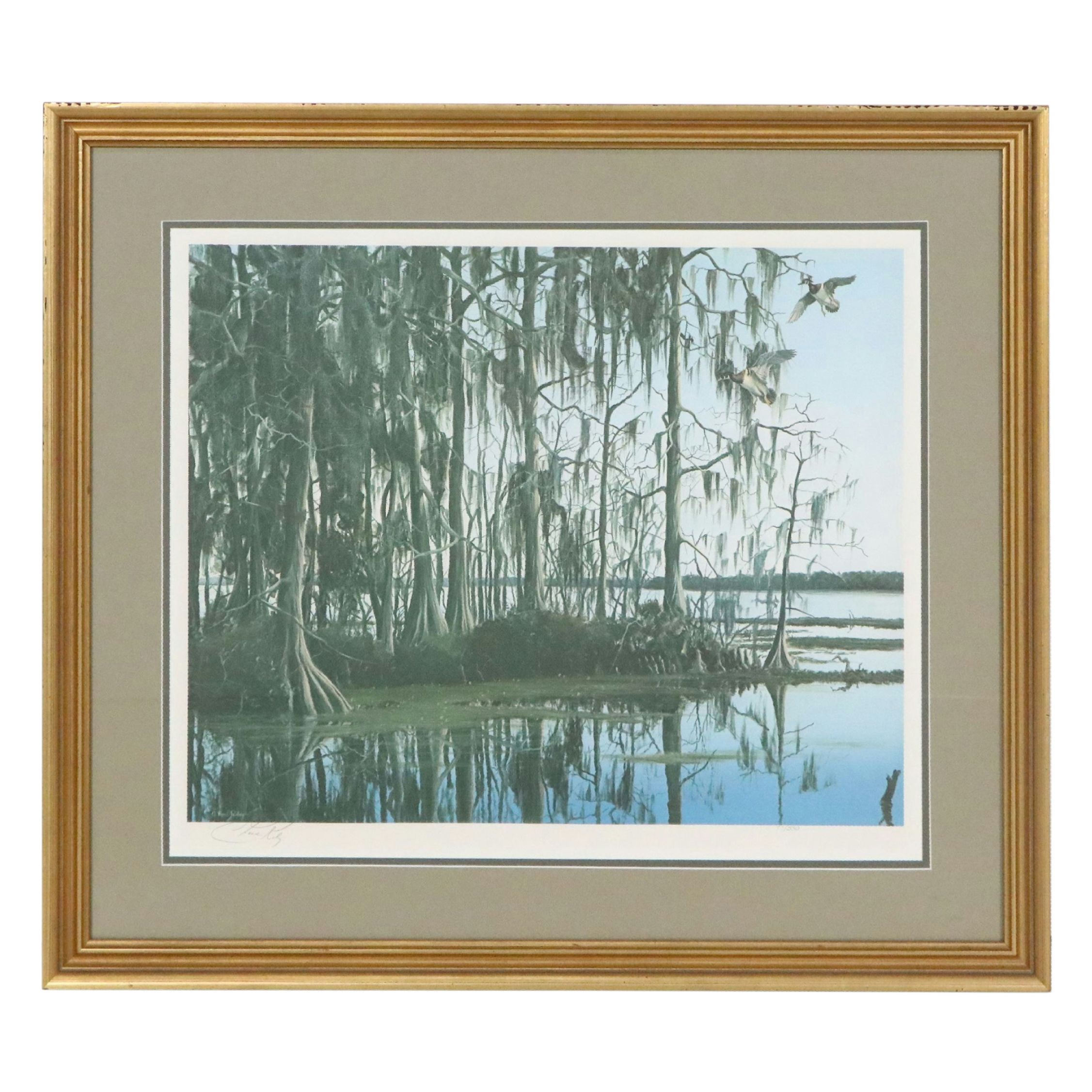 C. Ford Riley Offset Lithograph of Coastal Scene, Late 20th Century