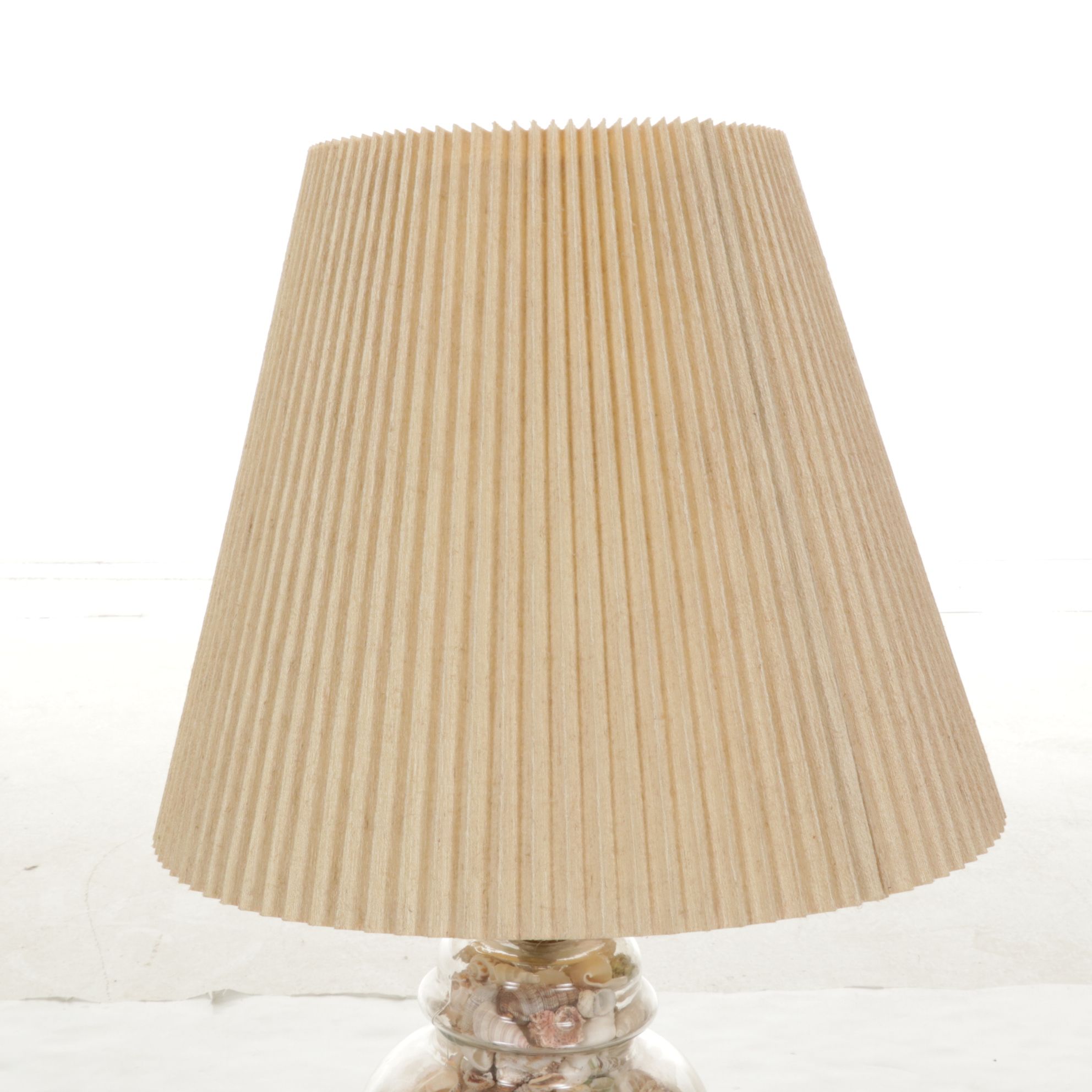 Seashell Filled Glass Jar Table Lamp with Pleated Shade