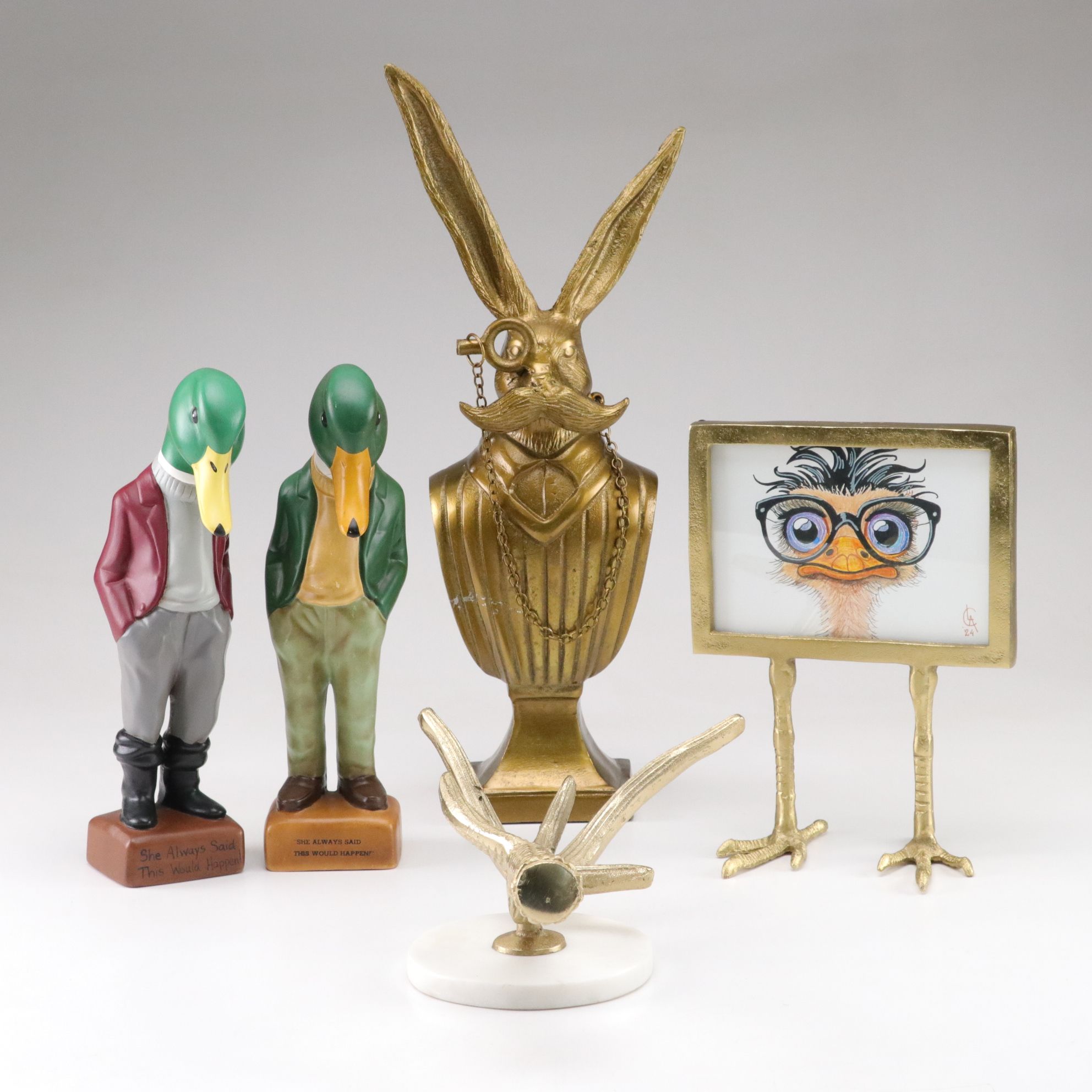 "Eric the Hare" with Peabody Hotel Duck Figurines, Decorative Antler Hook & More