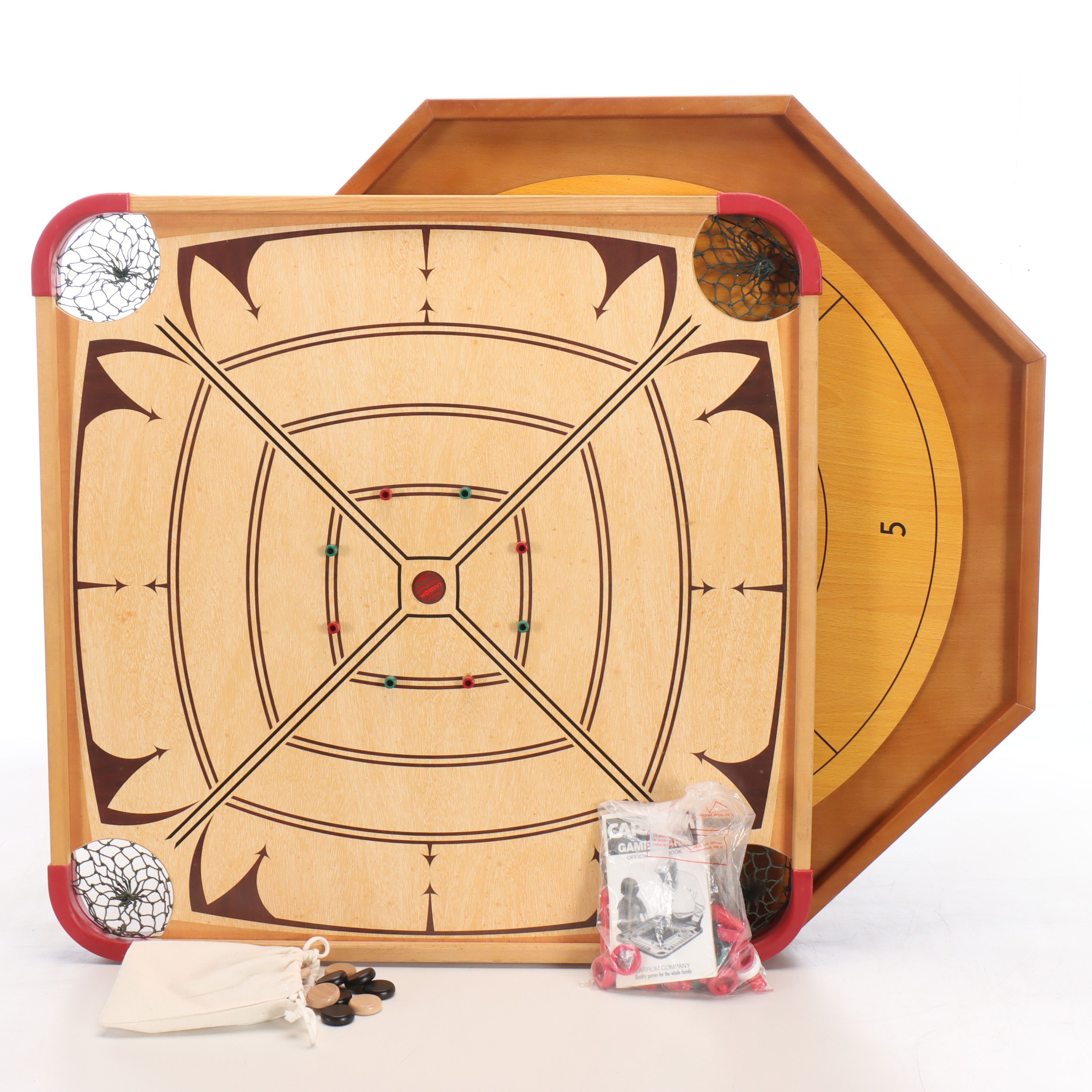 Carrom and Crokinole Wooden Game Boards with Accessories