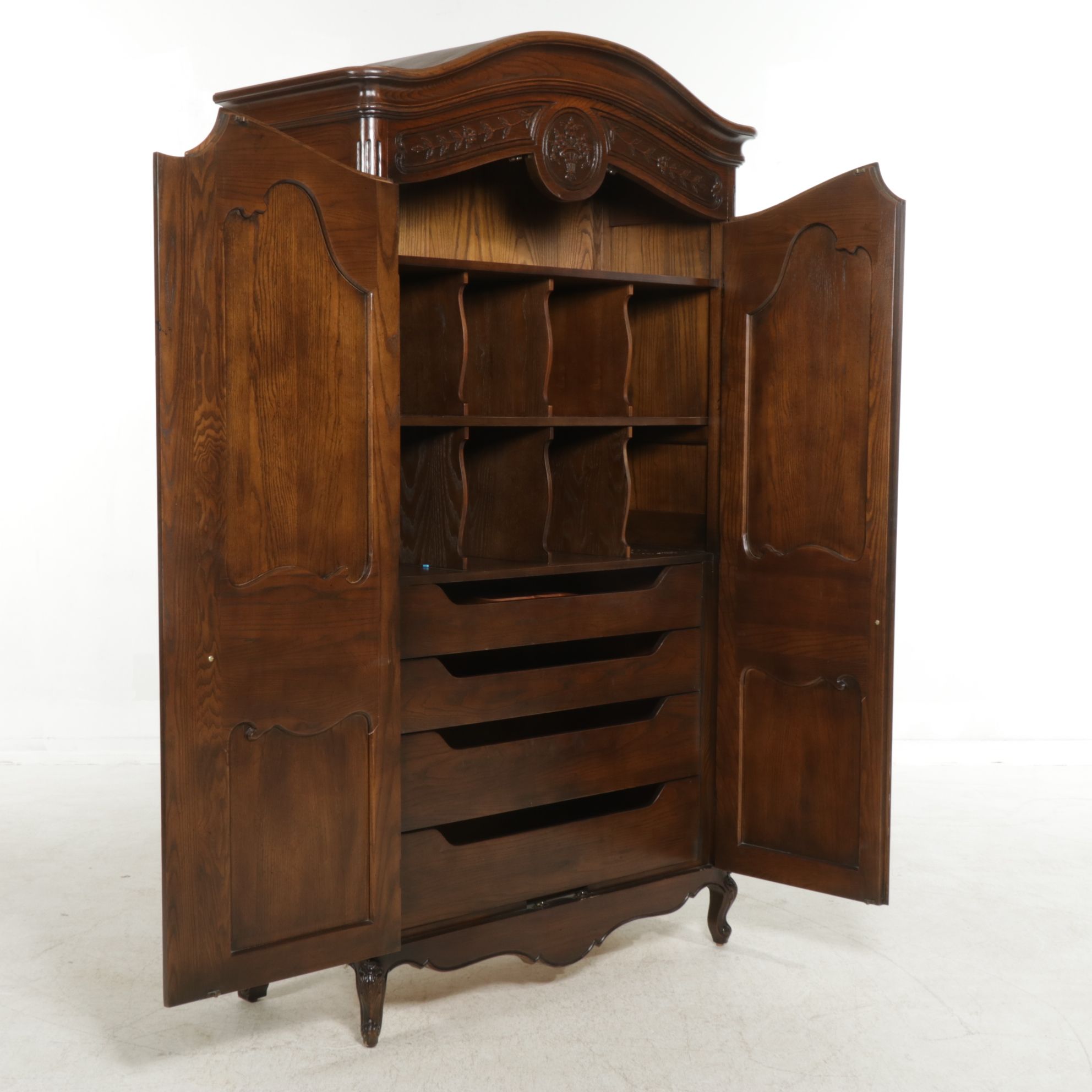 Henredon "Four Centuries" Louis XV Style Carved Oak Armoire, Late 20th Century
