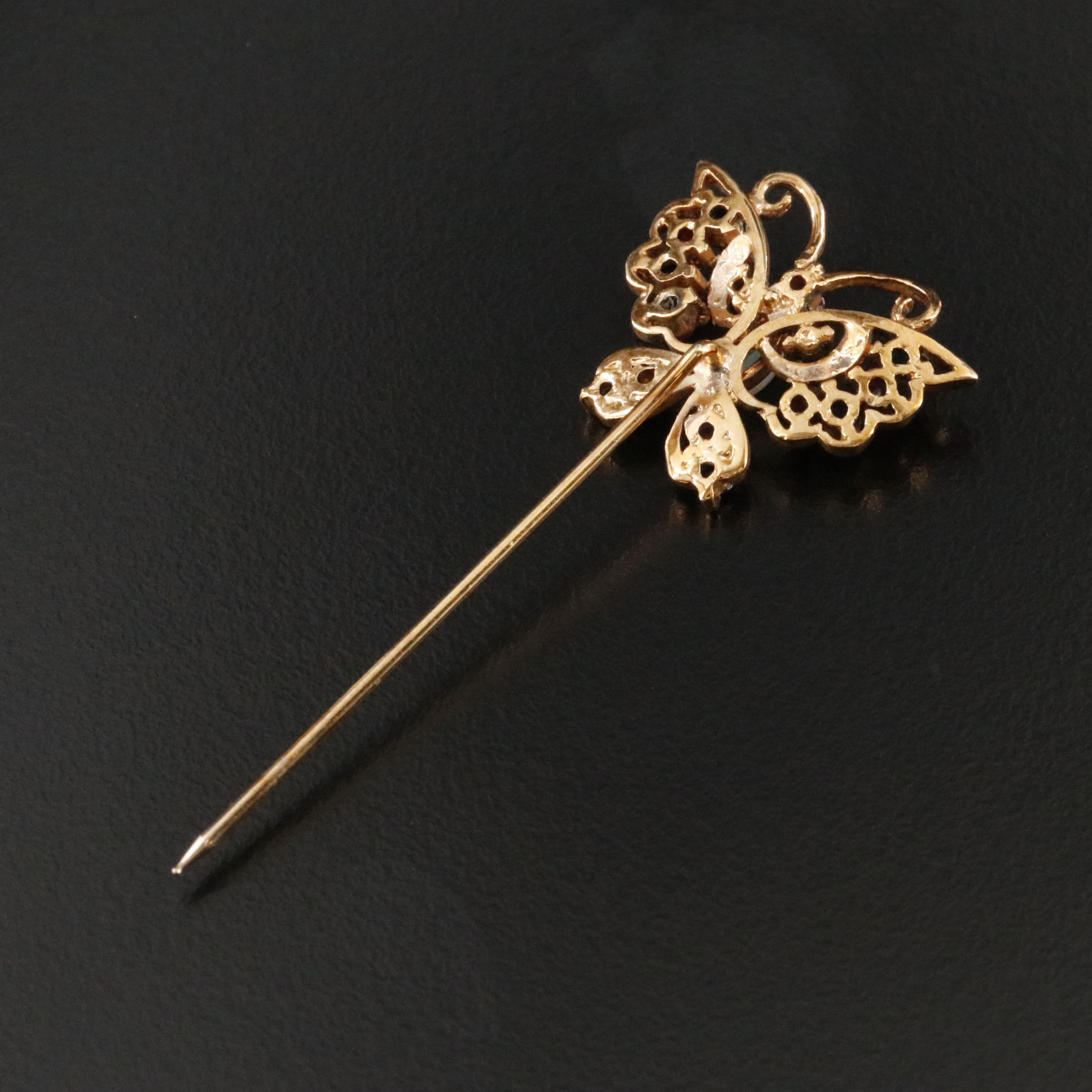 Opal, Ruby, Sapphire, and Rhinestone Butterfly Stickpin