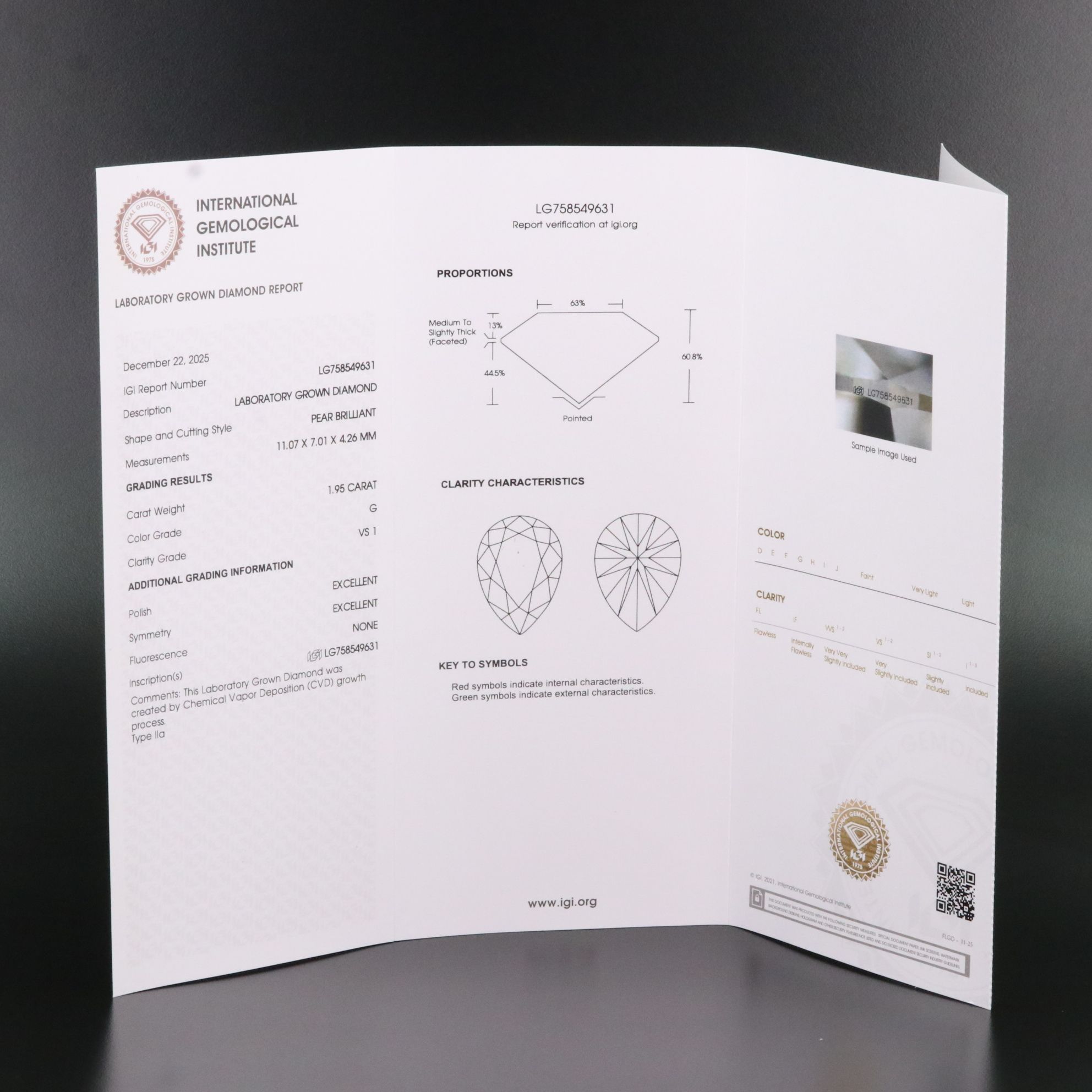 Loose 1.95 CT Lab Grown Diamond with IGI Report