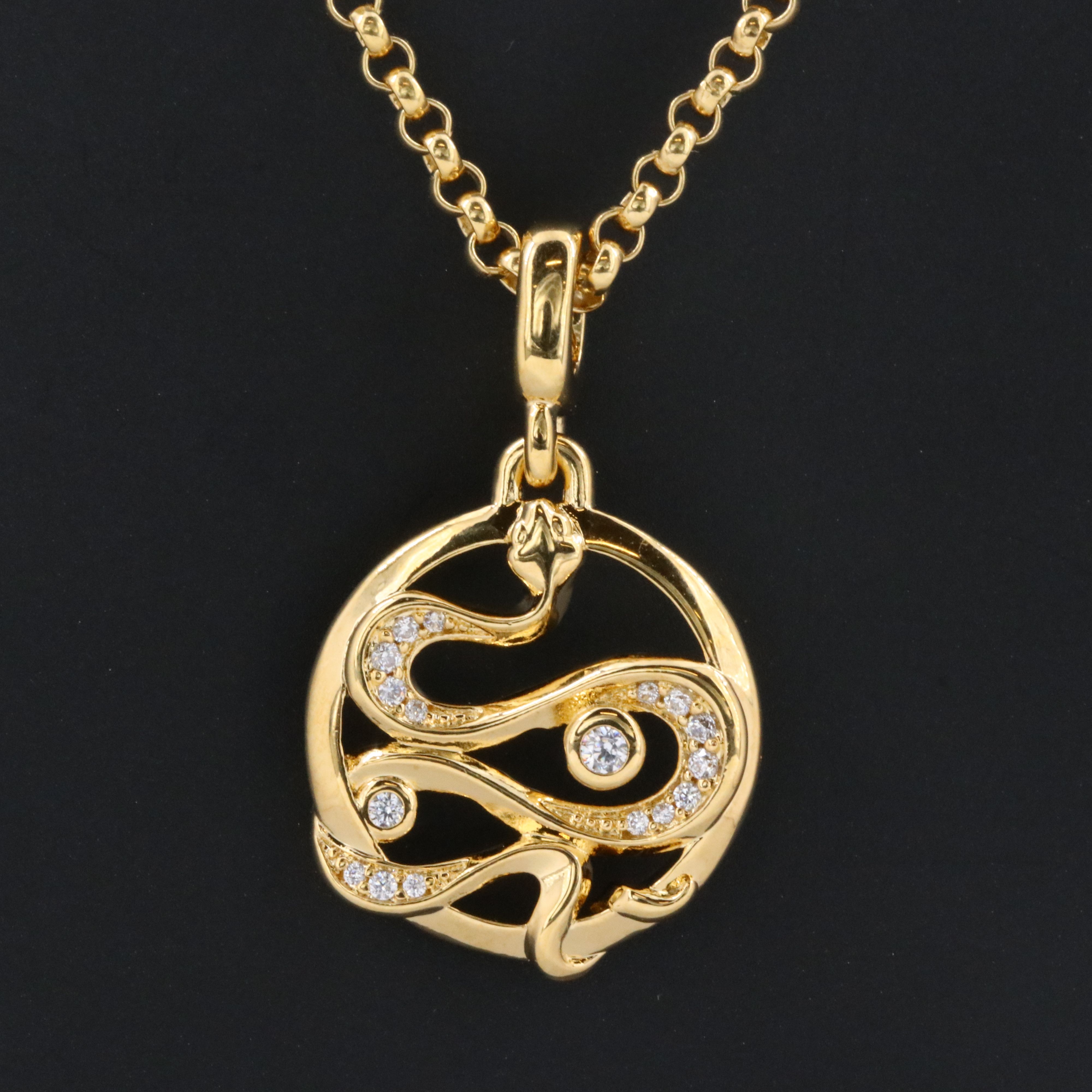 Pandora Sterling CZ Snake Medallion Charm Pendant Necklace