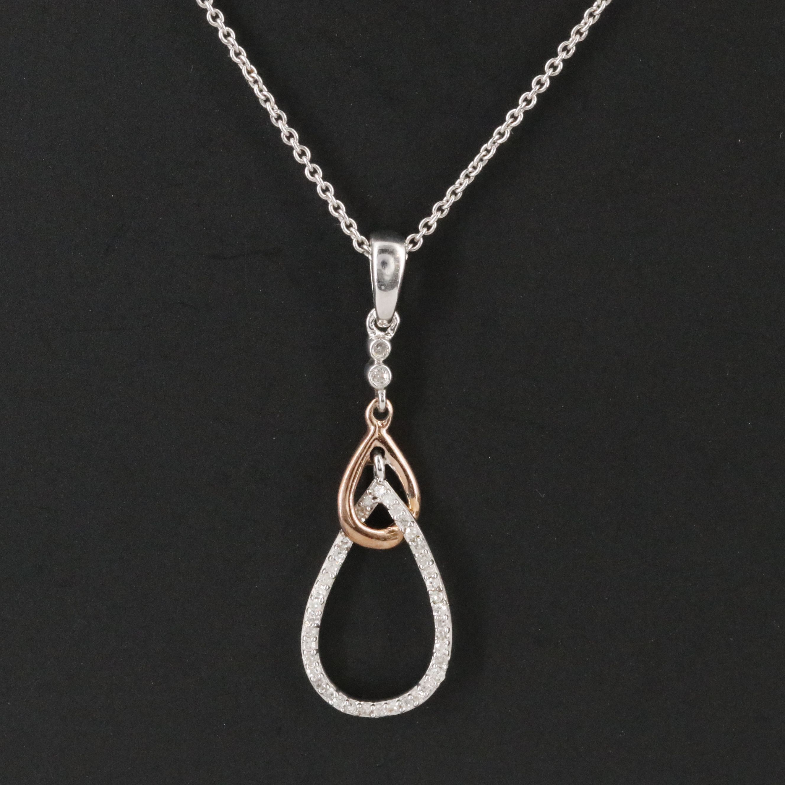 Sterling Diamond Pendant Necklace with 10K Rose Gold Accent