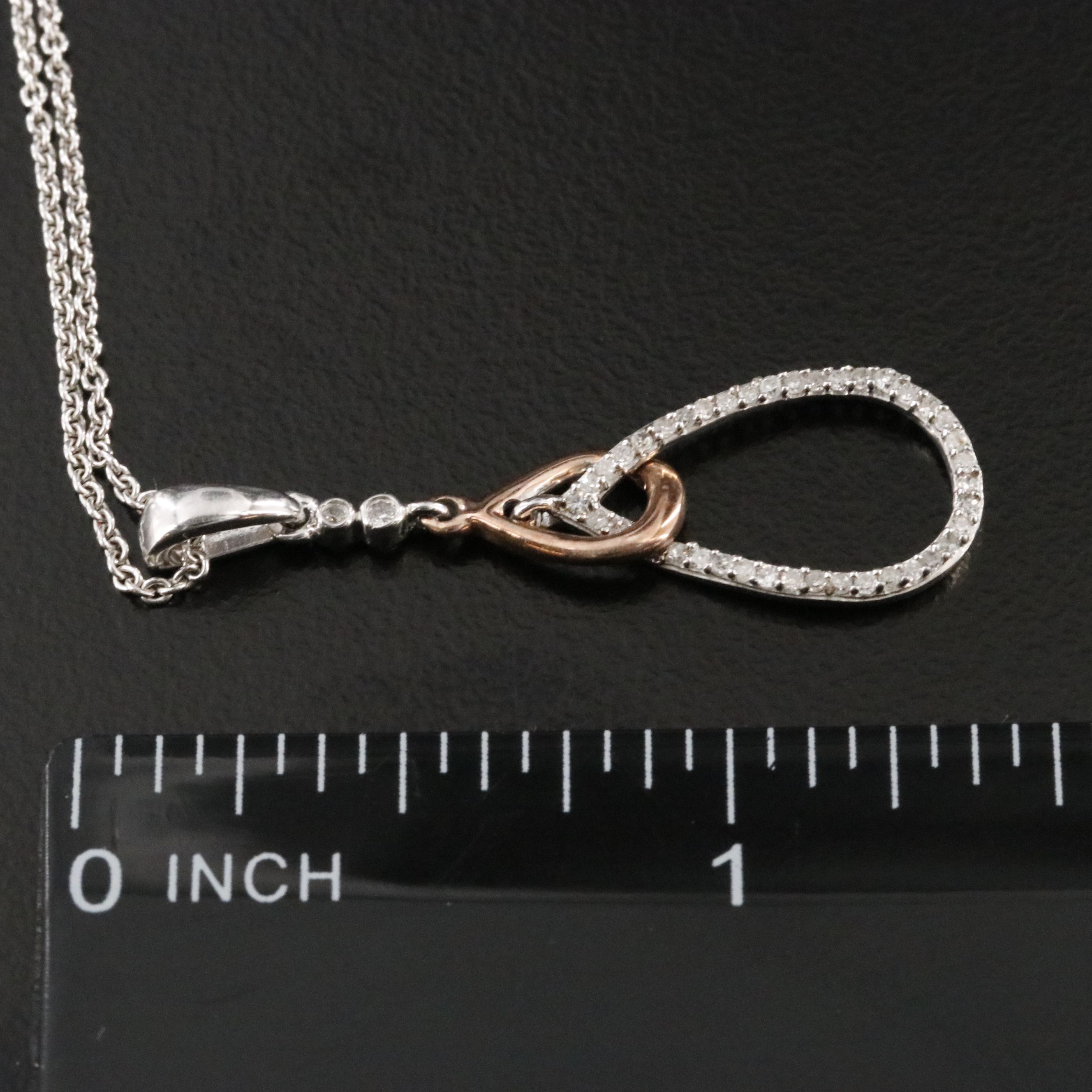 Sterling Diamond Pendant Necklace with 10K Rose Gold Accent
