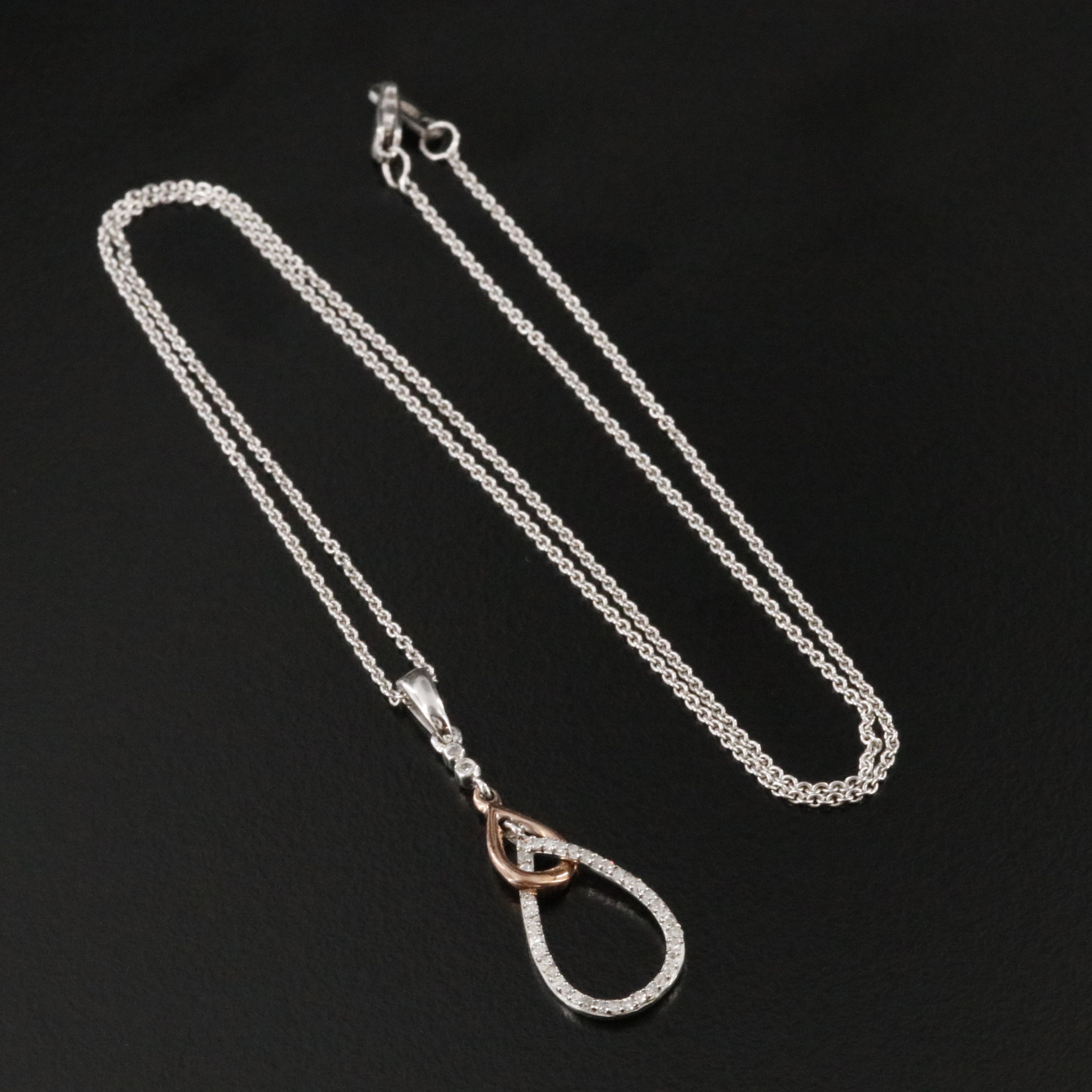 Sterling Diamond Pendant Necklace with 10K Rose Gold Accent