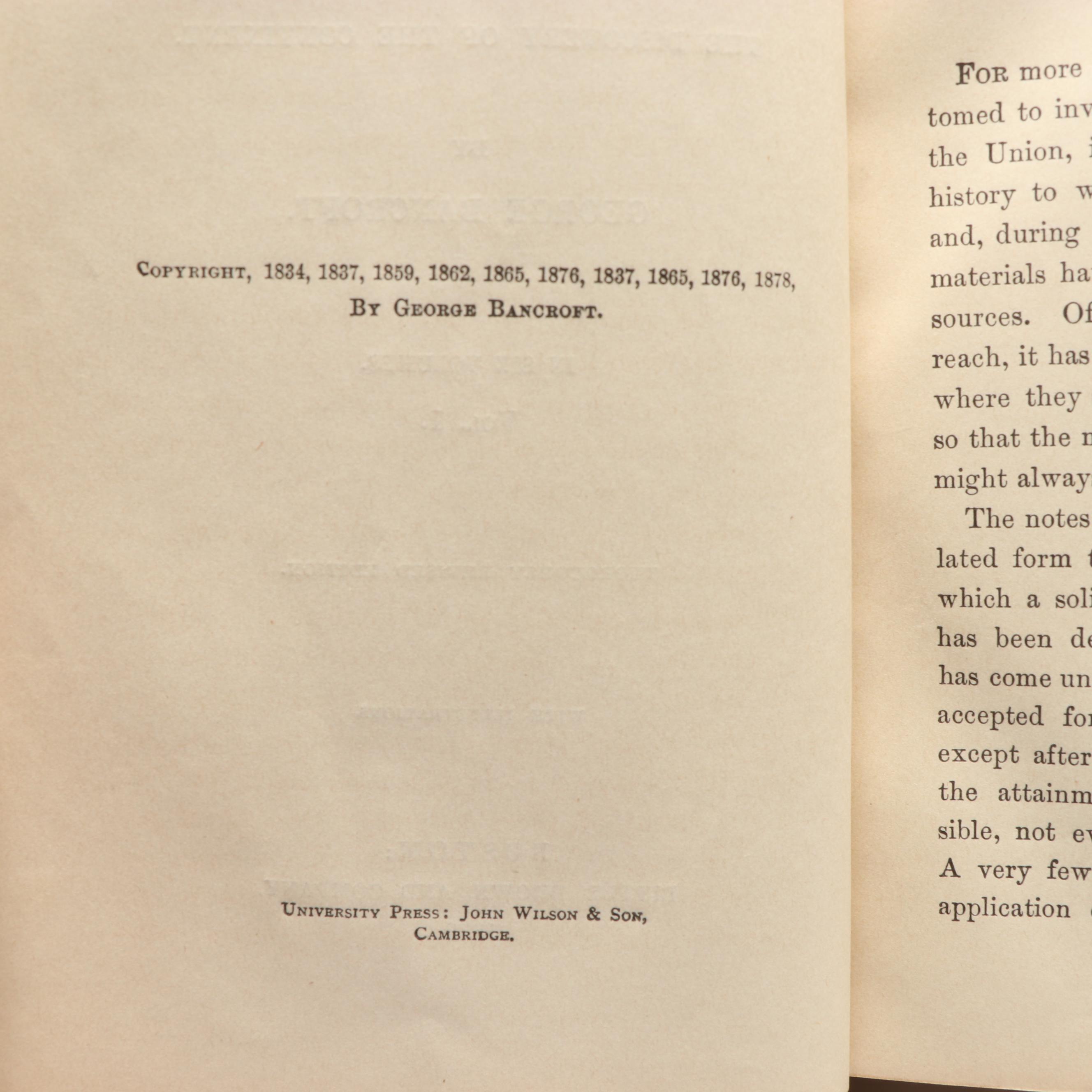 "History of the United States" by George Bancroft, Complete Set