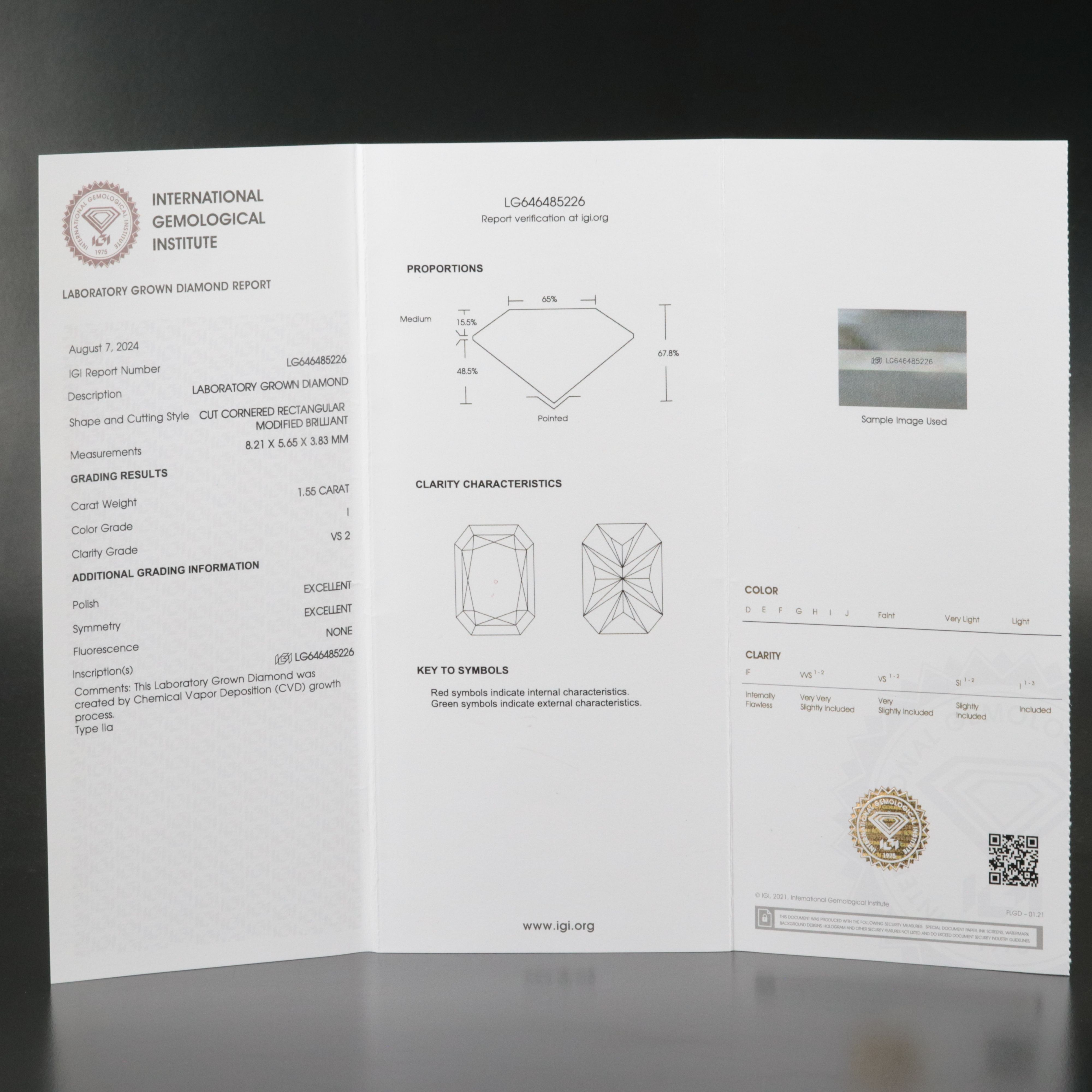 Loose 1.55 CT Lab Grown Diamond with IGI Report