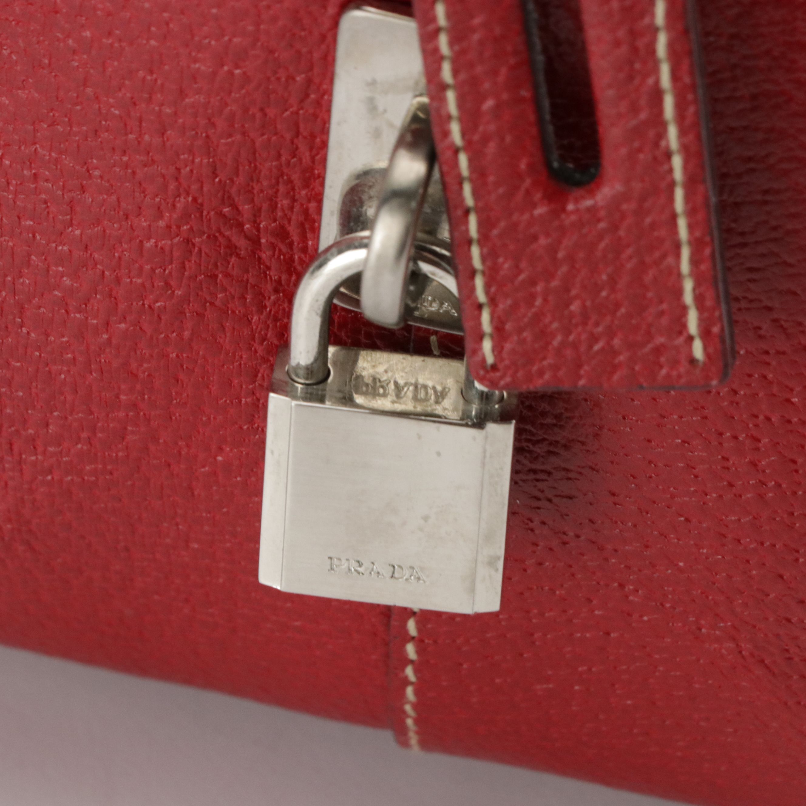 Prada Canvas and Red Cinghiale Leather Tote