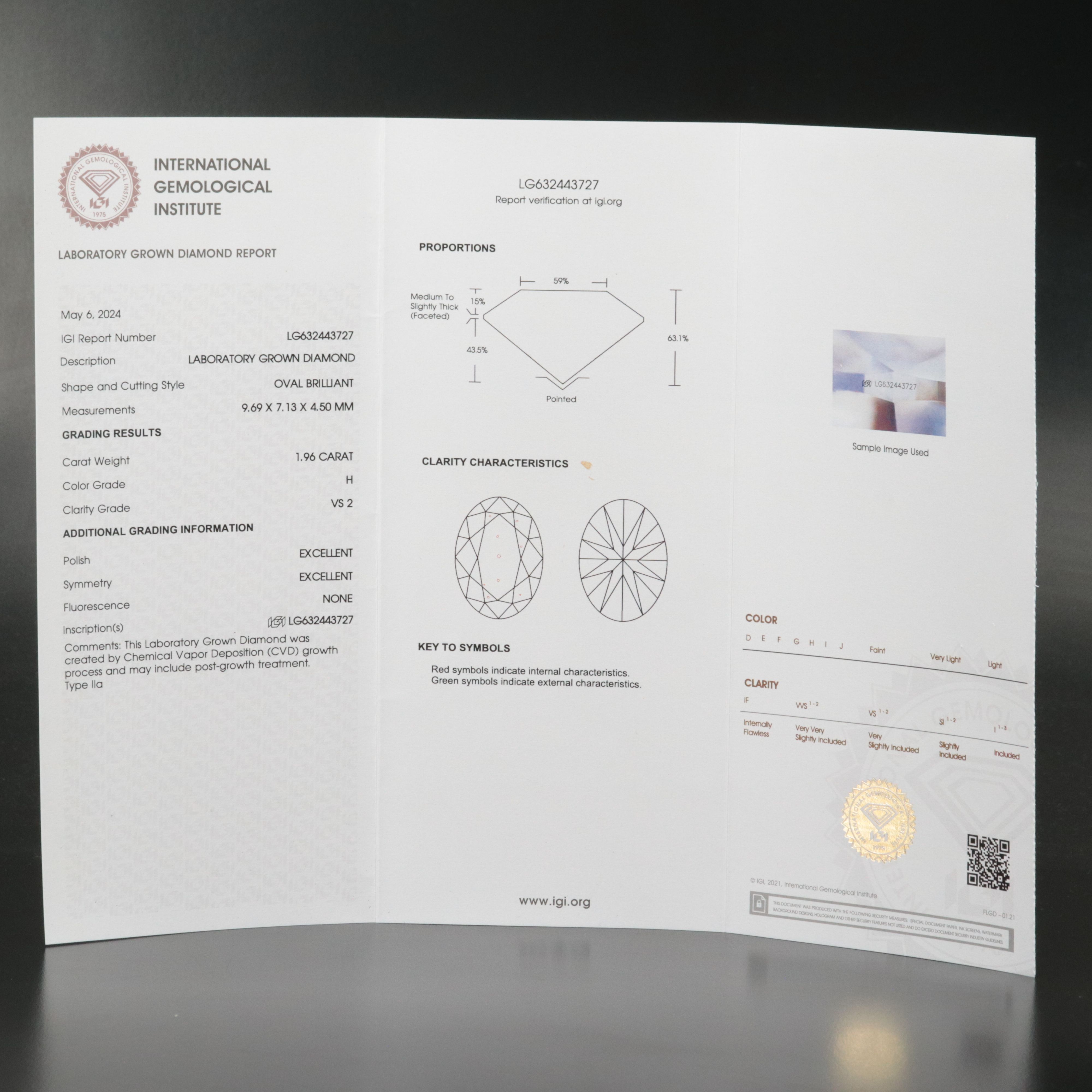 Loose 1.96 CT Lab Grown Diamond with IGI Report