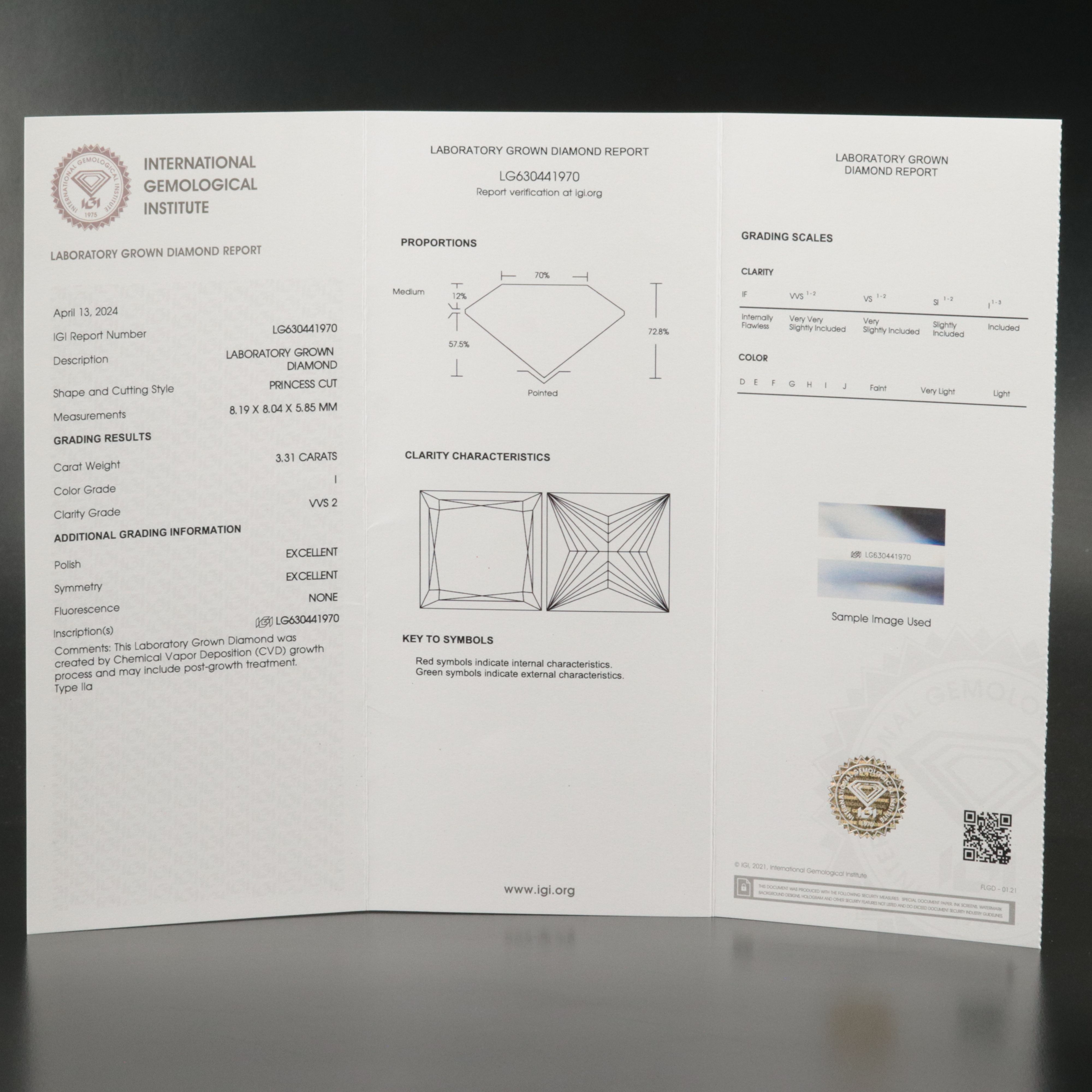 Loose 3.31 CT Lab Grown Diamond with IGI Report