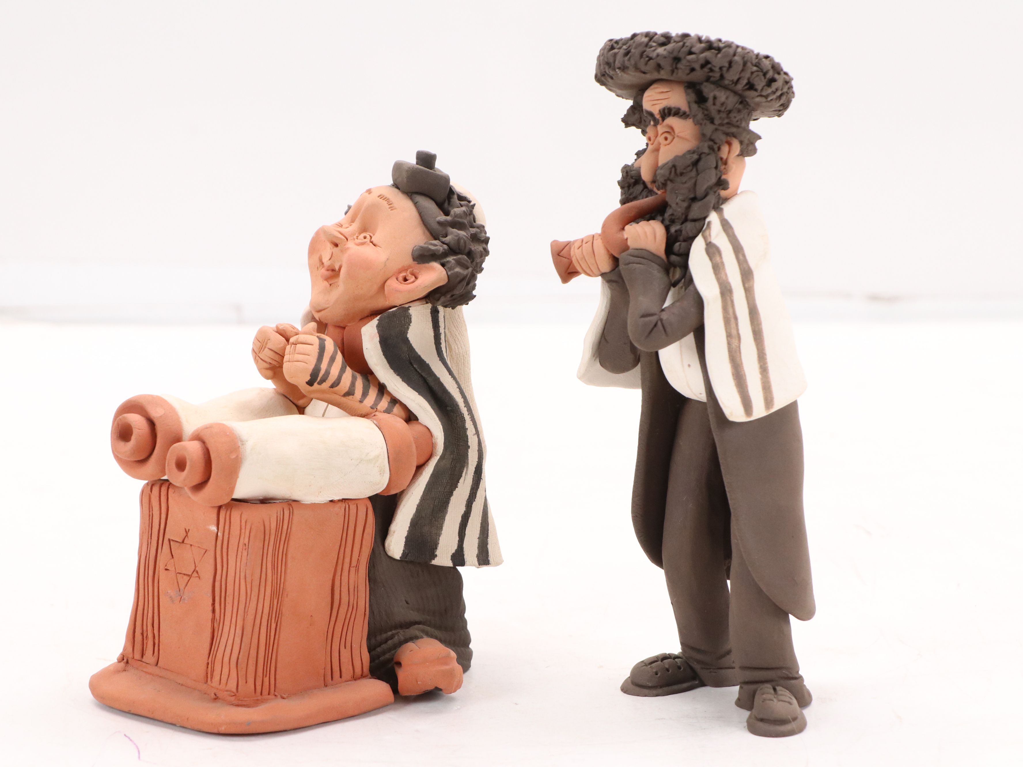 Studio Dogayev Clay Figures of Rabbi and Three Musicians, Late 20th Century