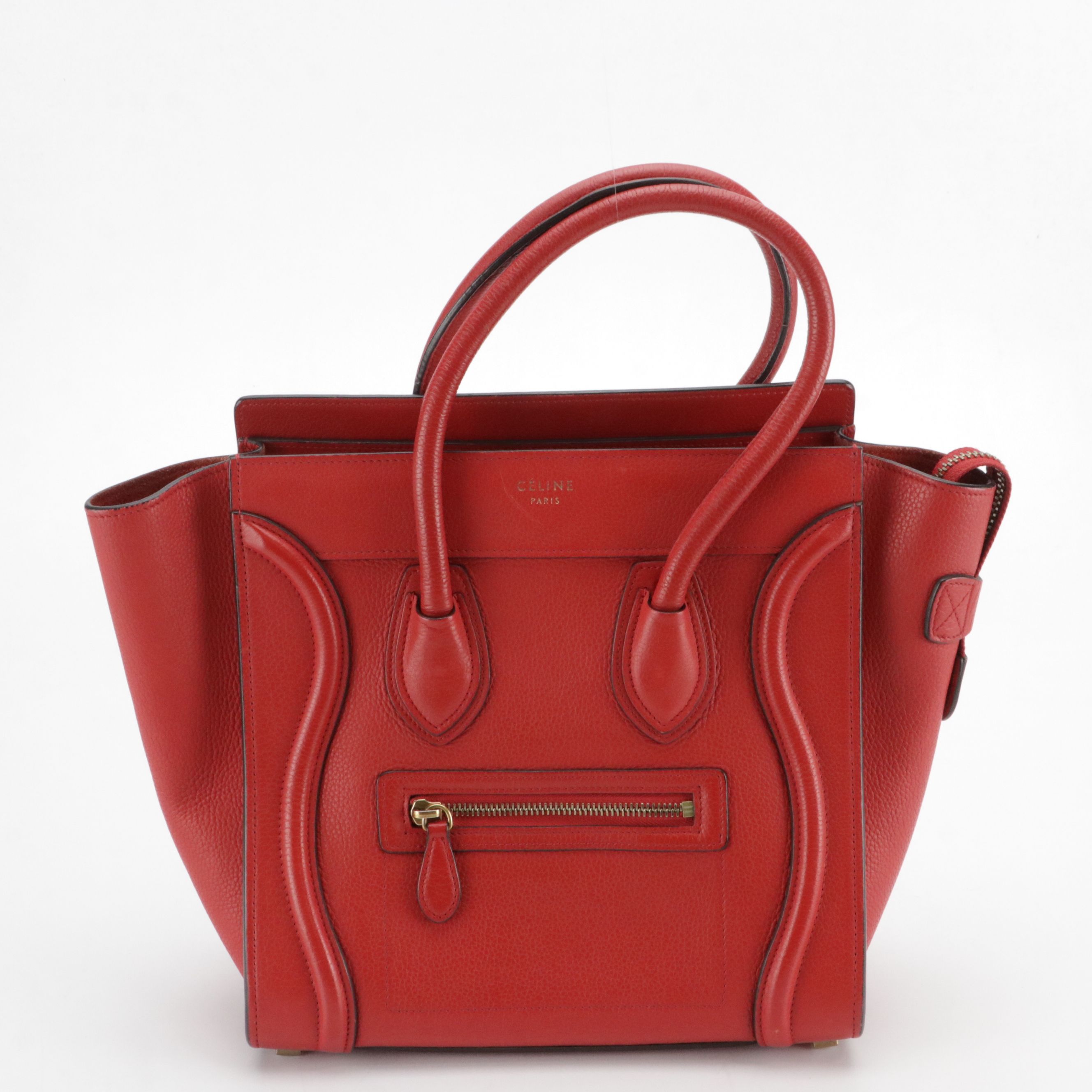 Céline Red Drummed Calfskin Leather Micro Luggage Handbag