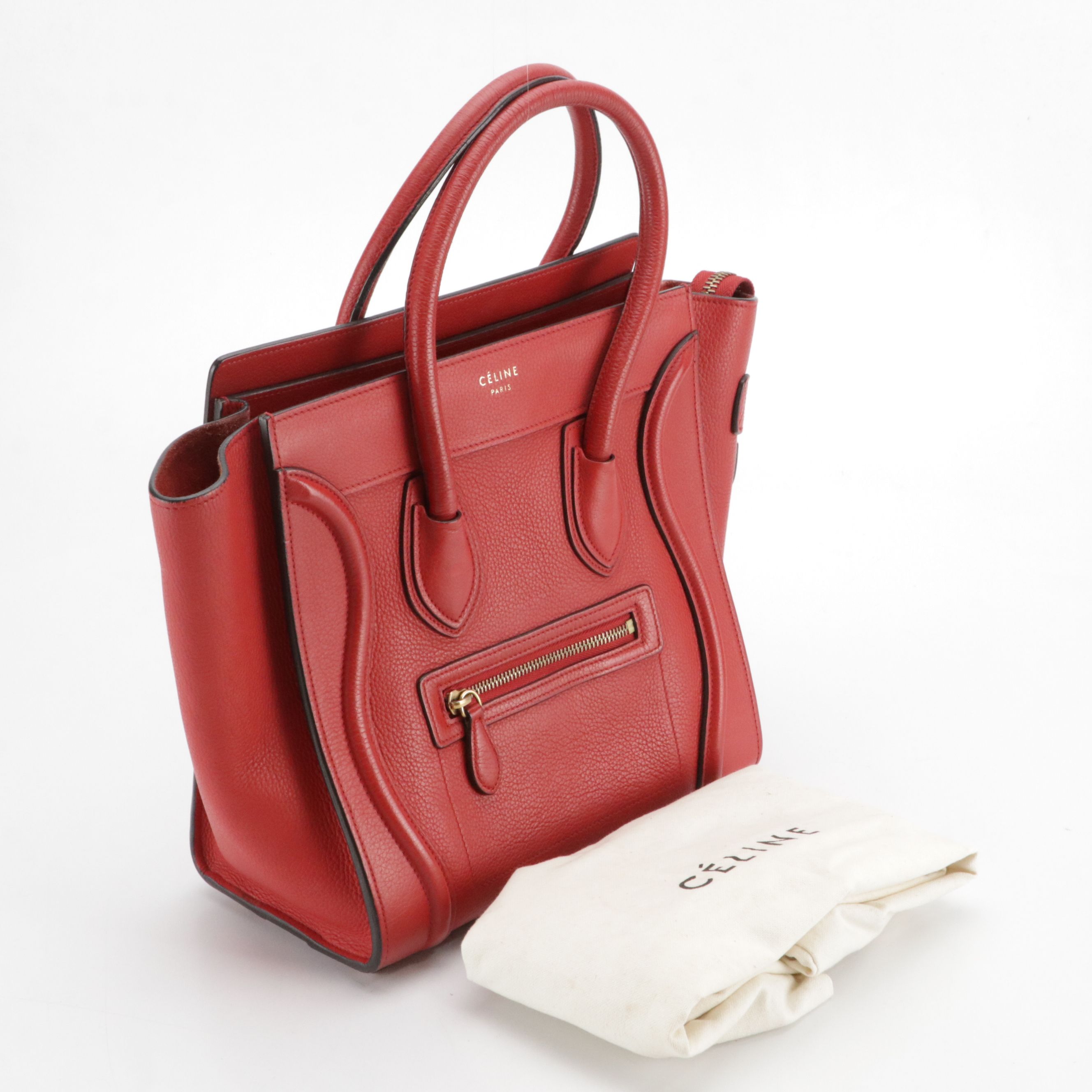 Céline Red Drummed Calfskin Leather Micro Luggage Handbag