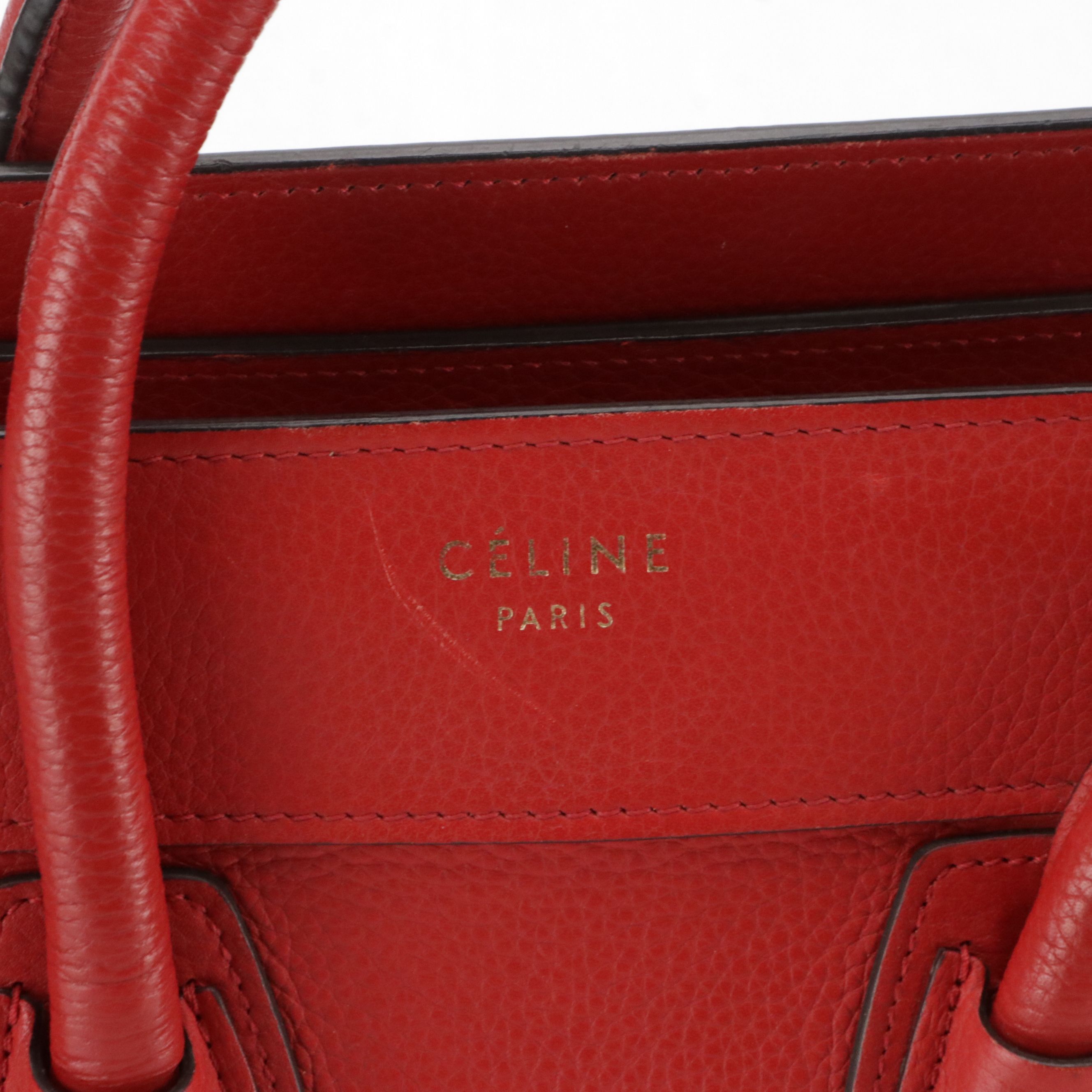Céline Red Drummed Calfskin Leather Micro Luggage Handbag
