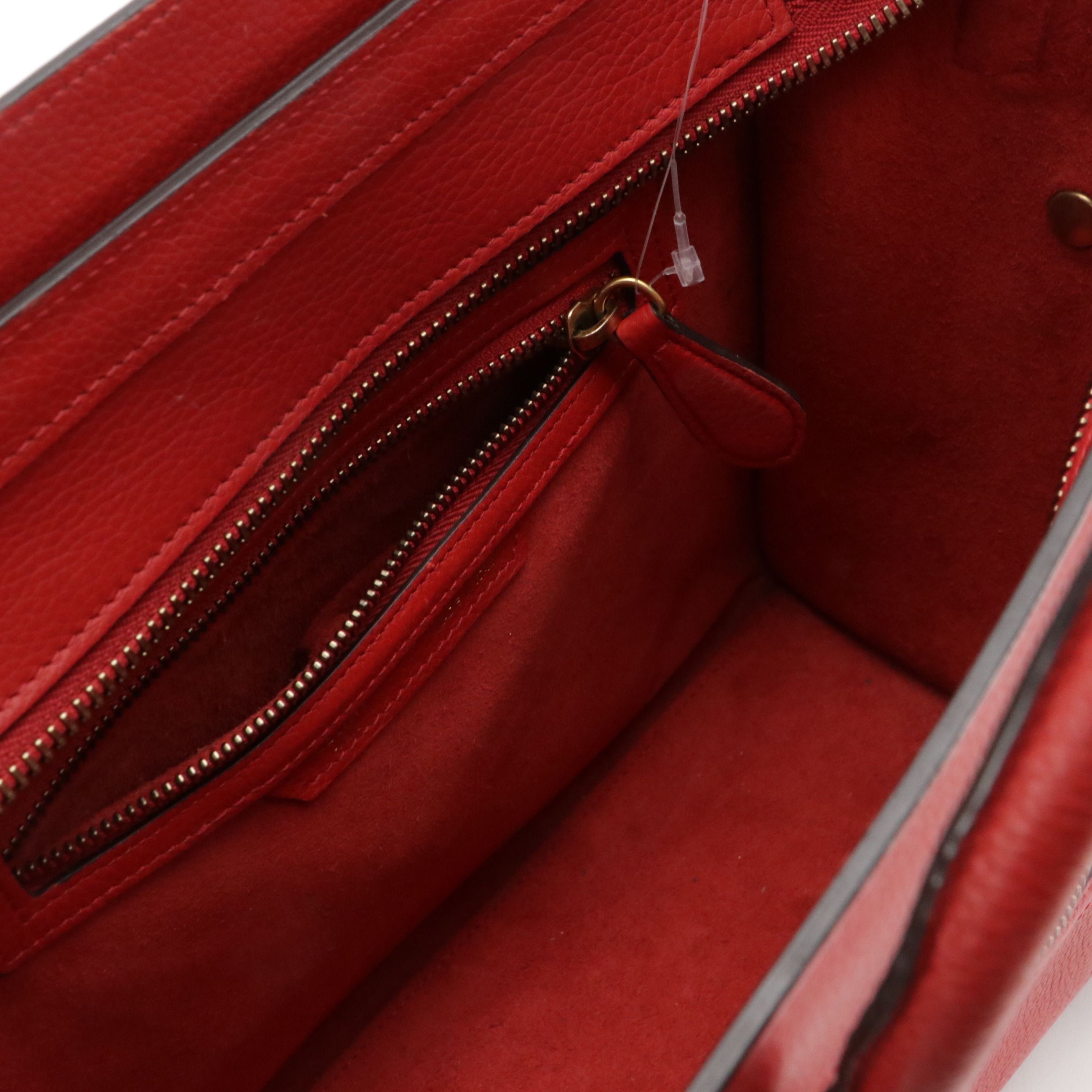 Céline Red Drummed Calfskin Leather Micro Luggage Handbag