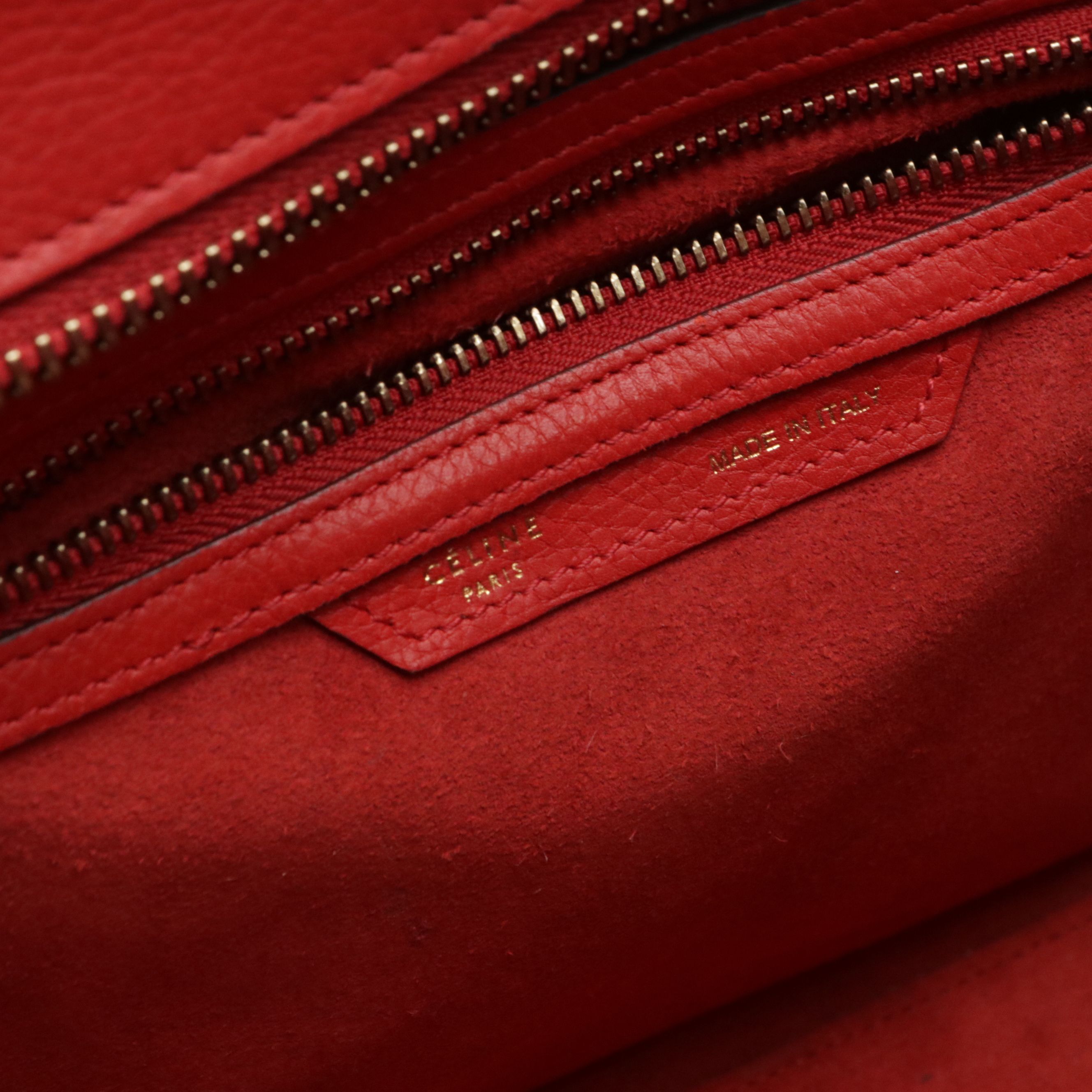 Céline Red Drummed Calfskin Leather Micro Luggage Handbag