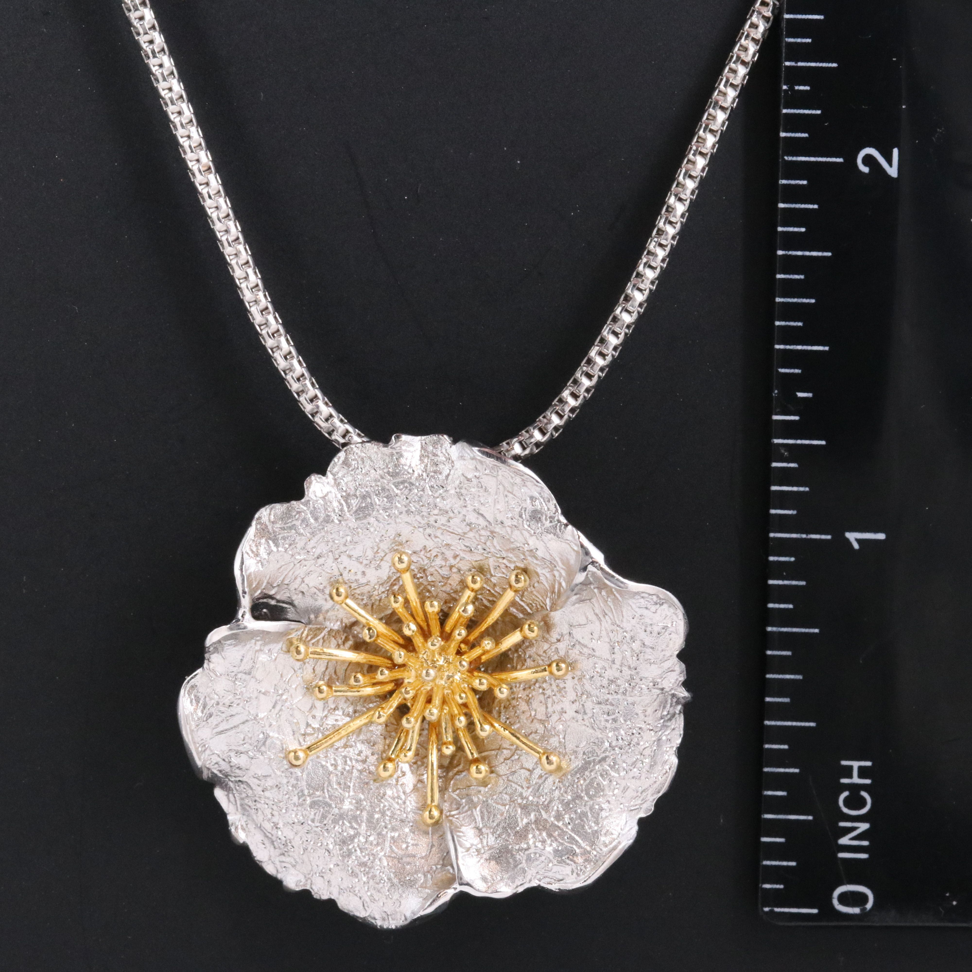 Sterling Flower Pendant on Popcorn Chain Necklace
