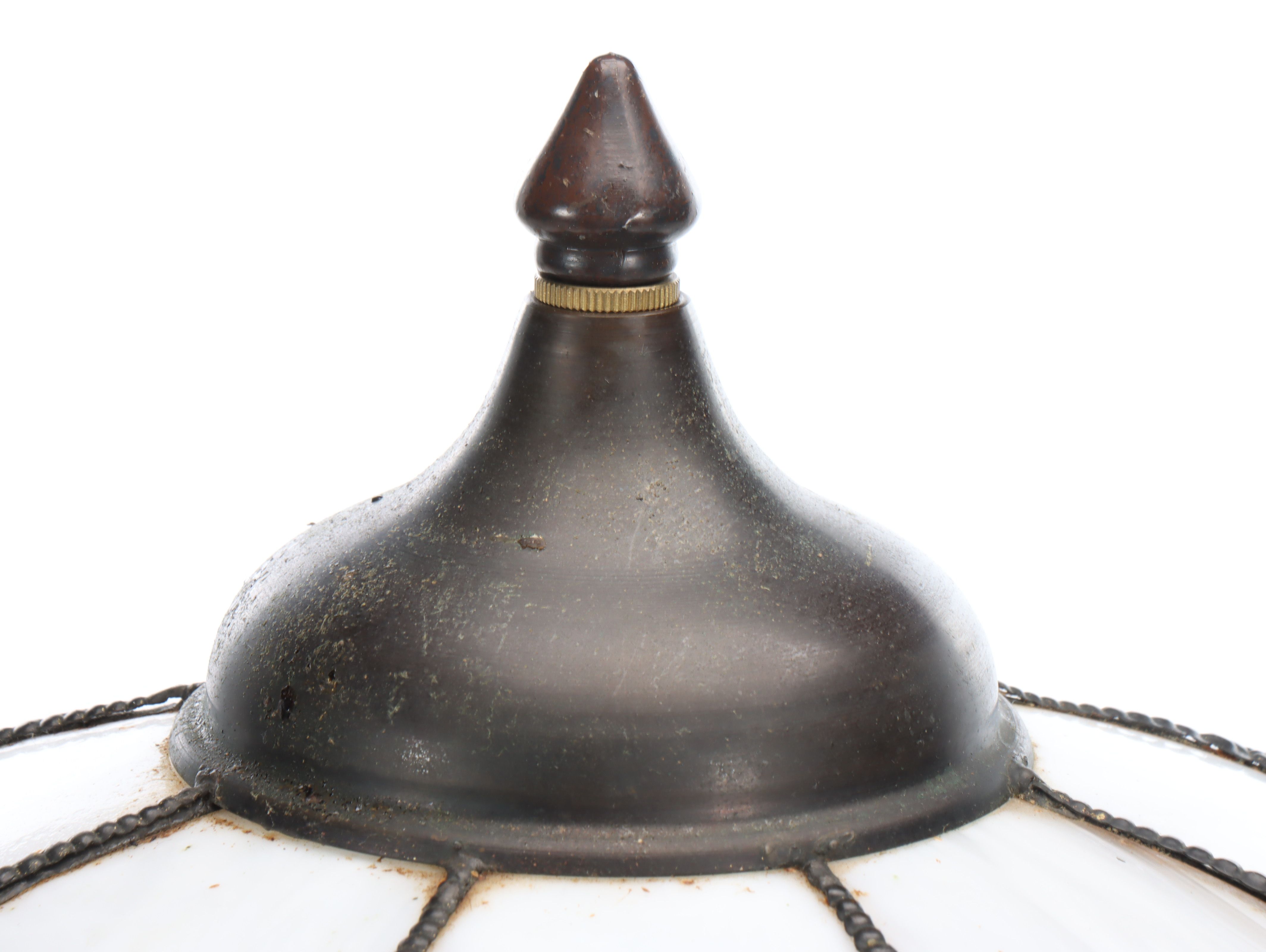 Art Nouveau Style Bronzed Spelter Lamp with Slag Glass Shade